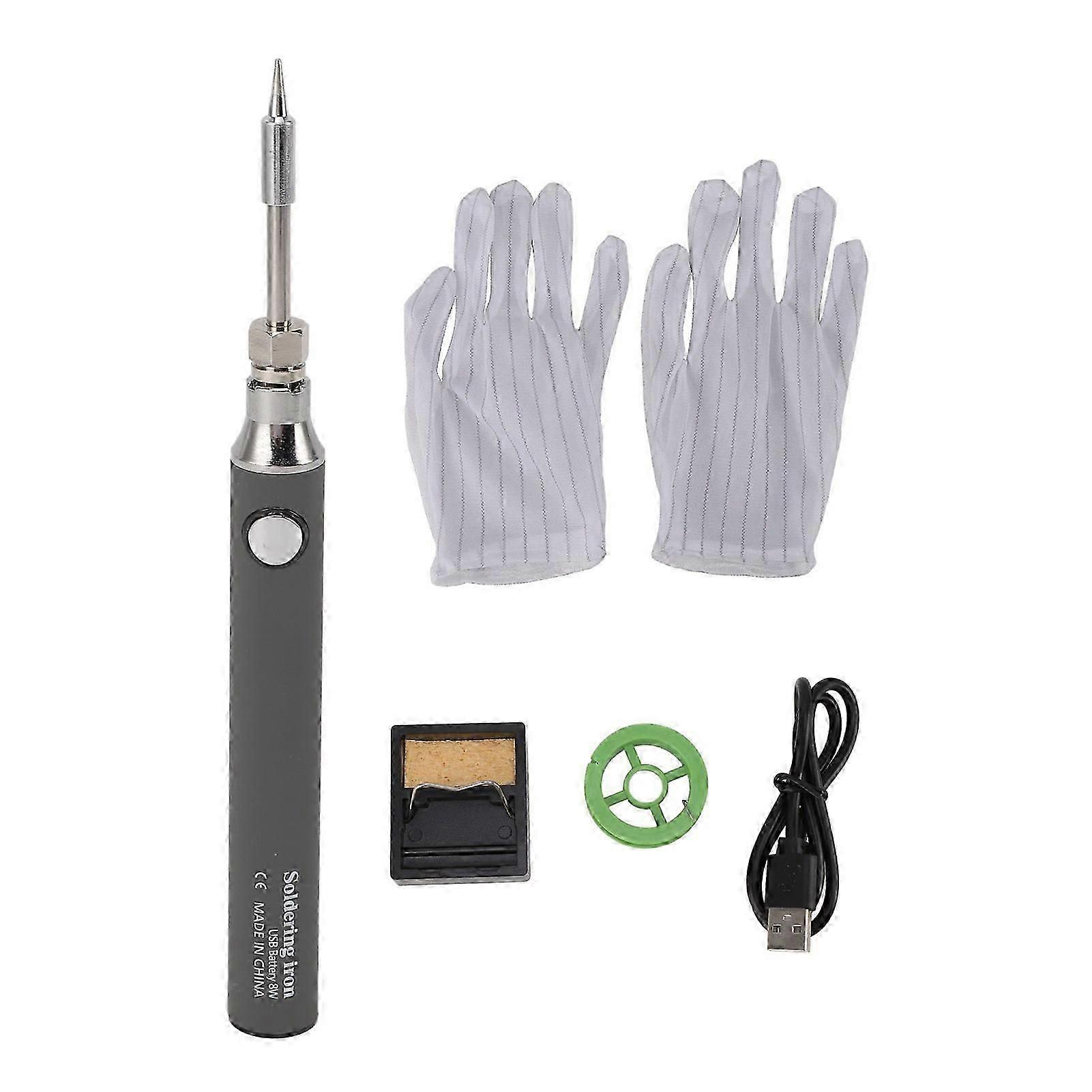 Soldering Iron Kit Cordless Electronic Welding Pen USB Rechargeable Adjustable Temperature Fast Heating Welding Tool for Wire DIY Grey