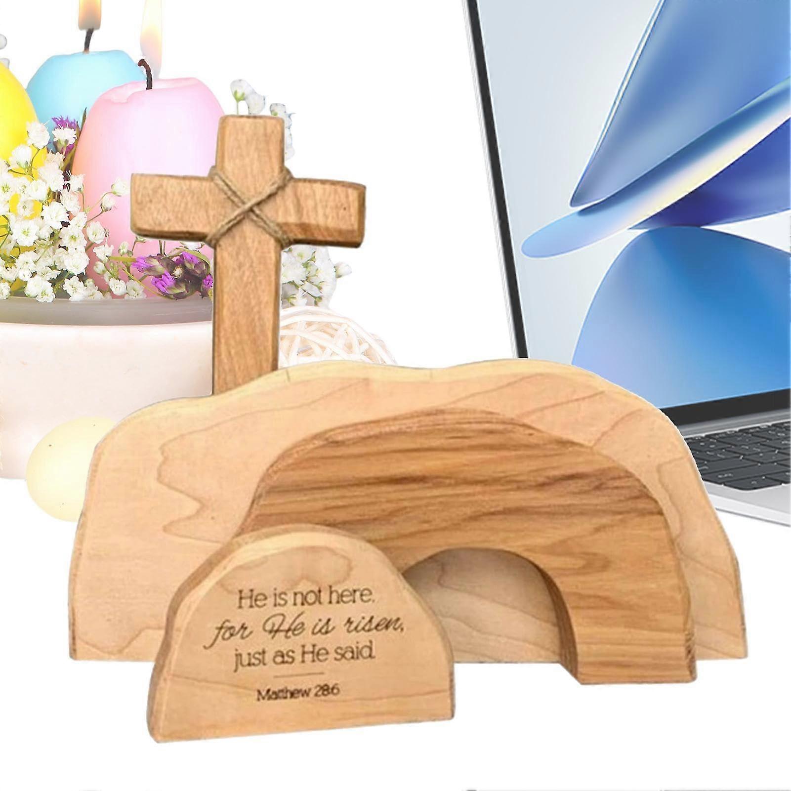 Jesus Empty Tomb Easter Scene Tray Set, Handcrafted Christian Nativity Display for Home or Church