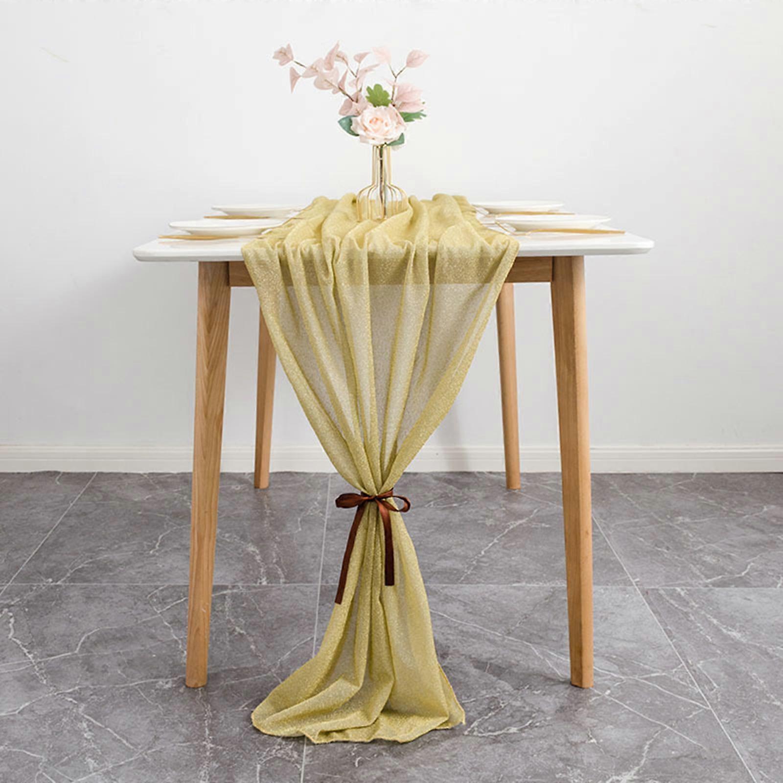 Golden Boho Gauze Runner For Wedding Decor, Yellow Table Runner With Reusable Polyester Shimmer, Romantic Chiffon Foldable Rustic Tie-Dye For Wedding