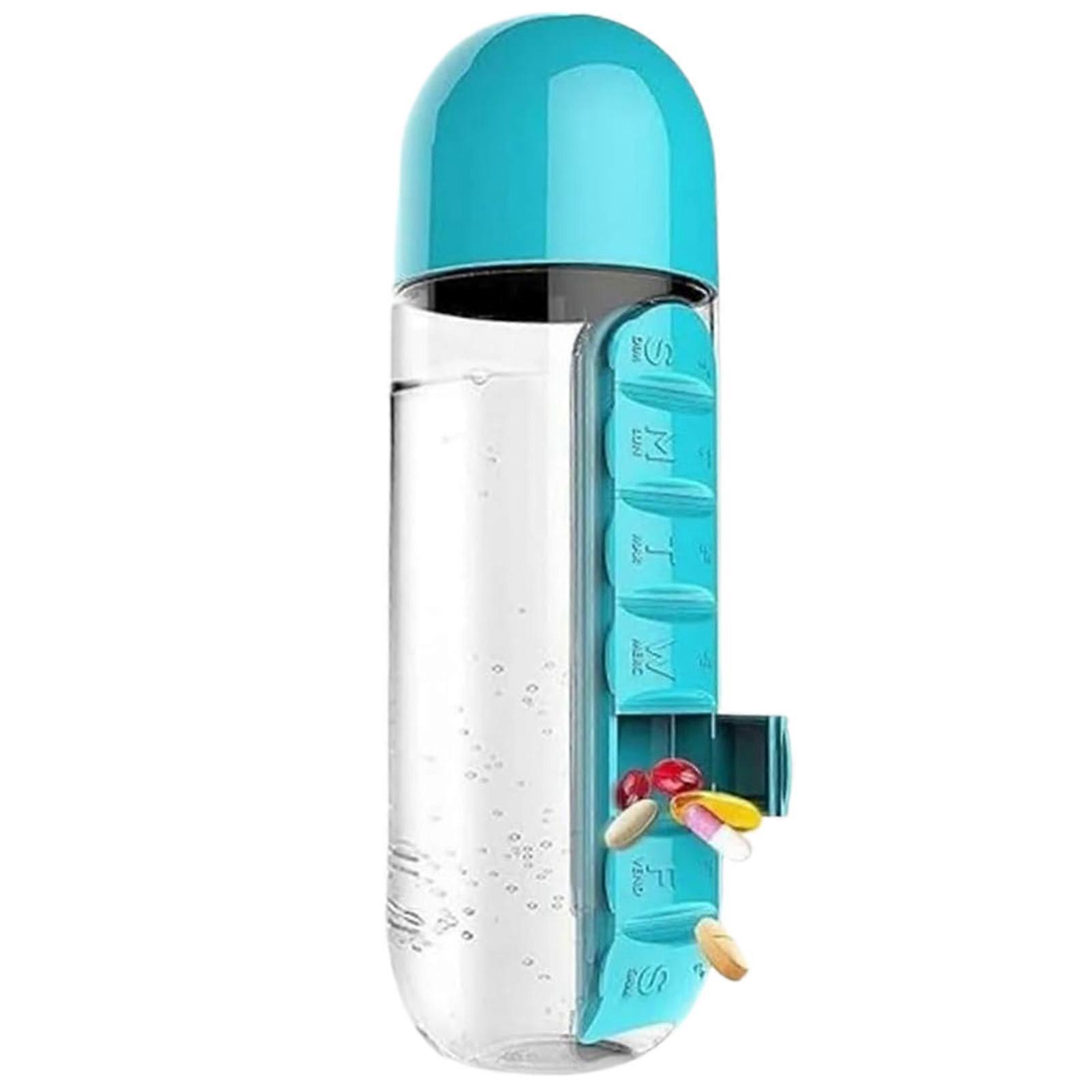 Water Bottle With Daily Pillbox Organiser Portable Lightweight For Daily Vitamins Supplement