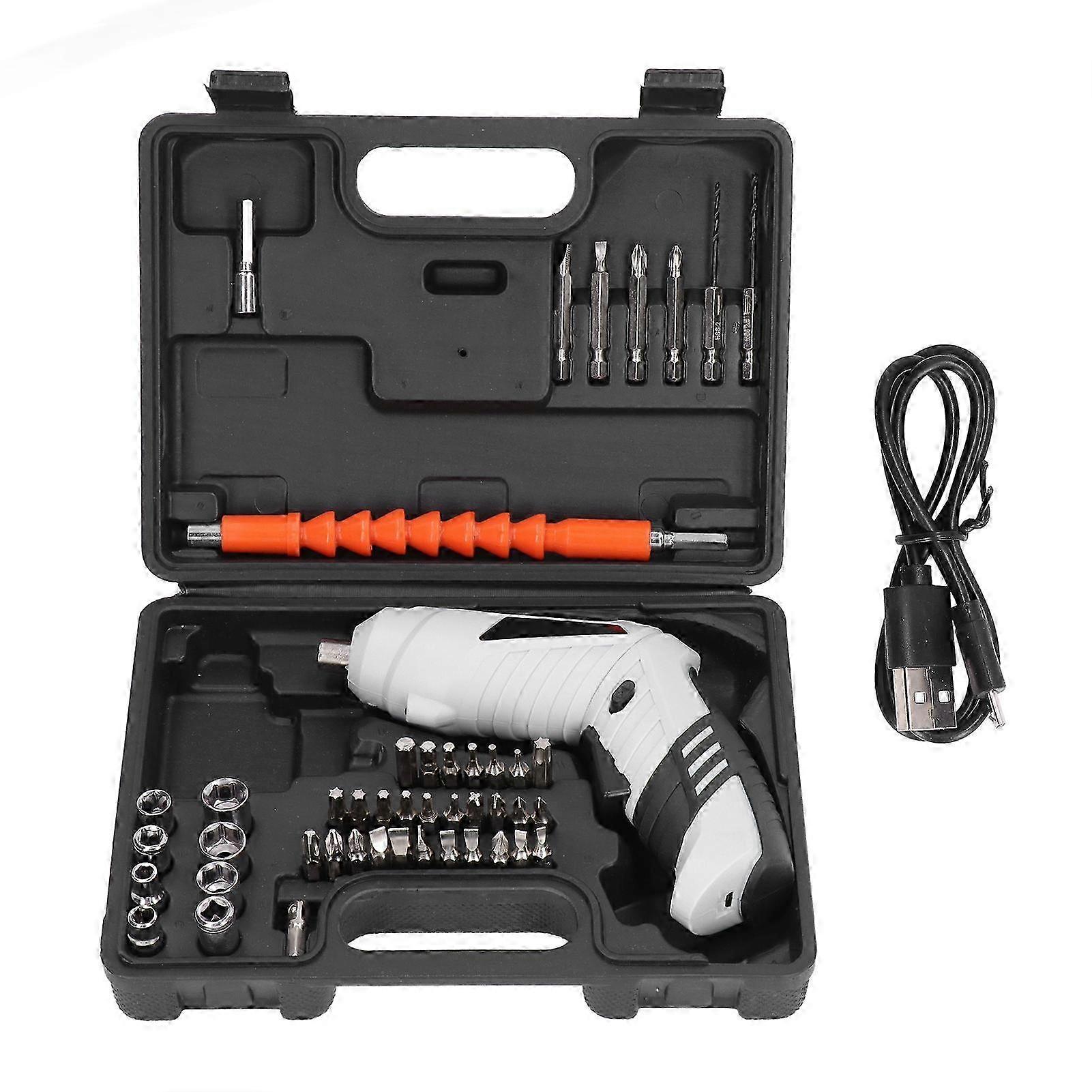 Mini Foldable USB Rechargeable Electric Screwdriver Set 3.6V with Lithium Battery in White