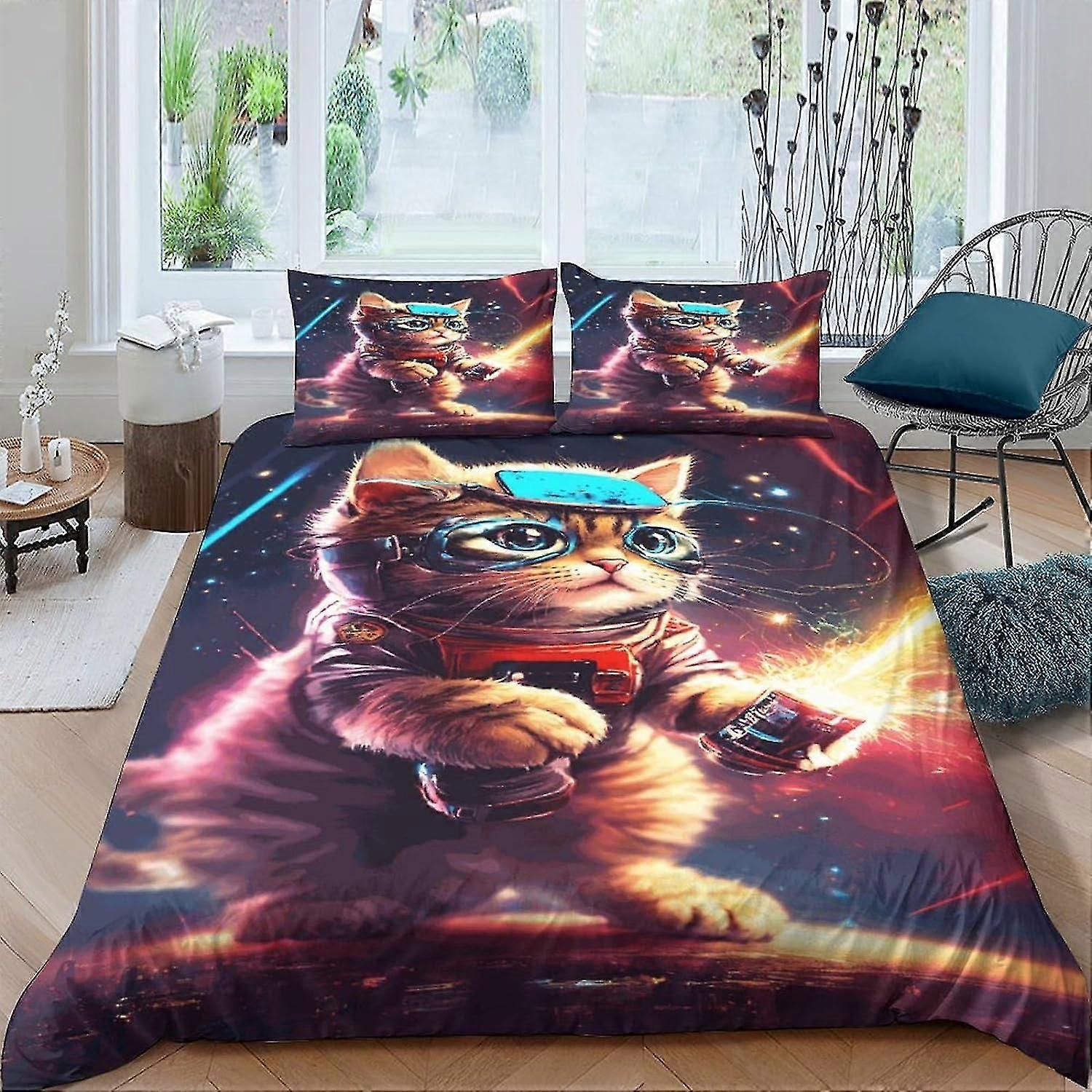 Comfortable 3D Cartoon Printed Cat Bedding Set with Pillowcases, Bed Linen and Home Textiles