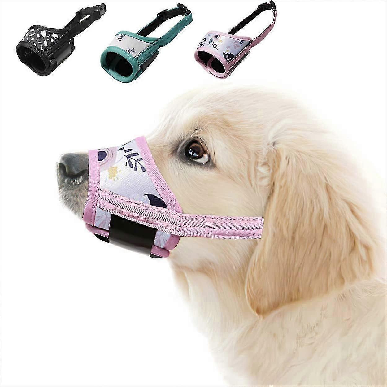 Dog muzzle, soft fabric printed air mesh muzzle breathable adjustable buckle pattern pet muzzle, anti-bite, anti-ant