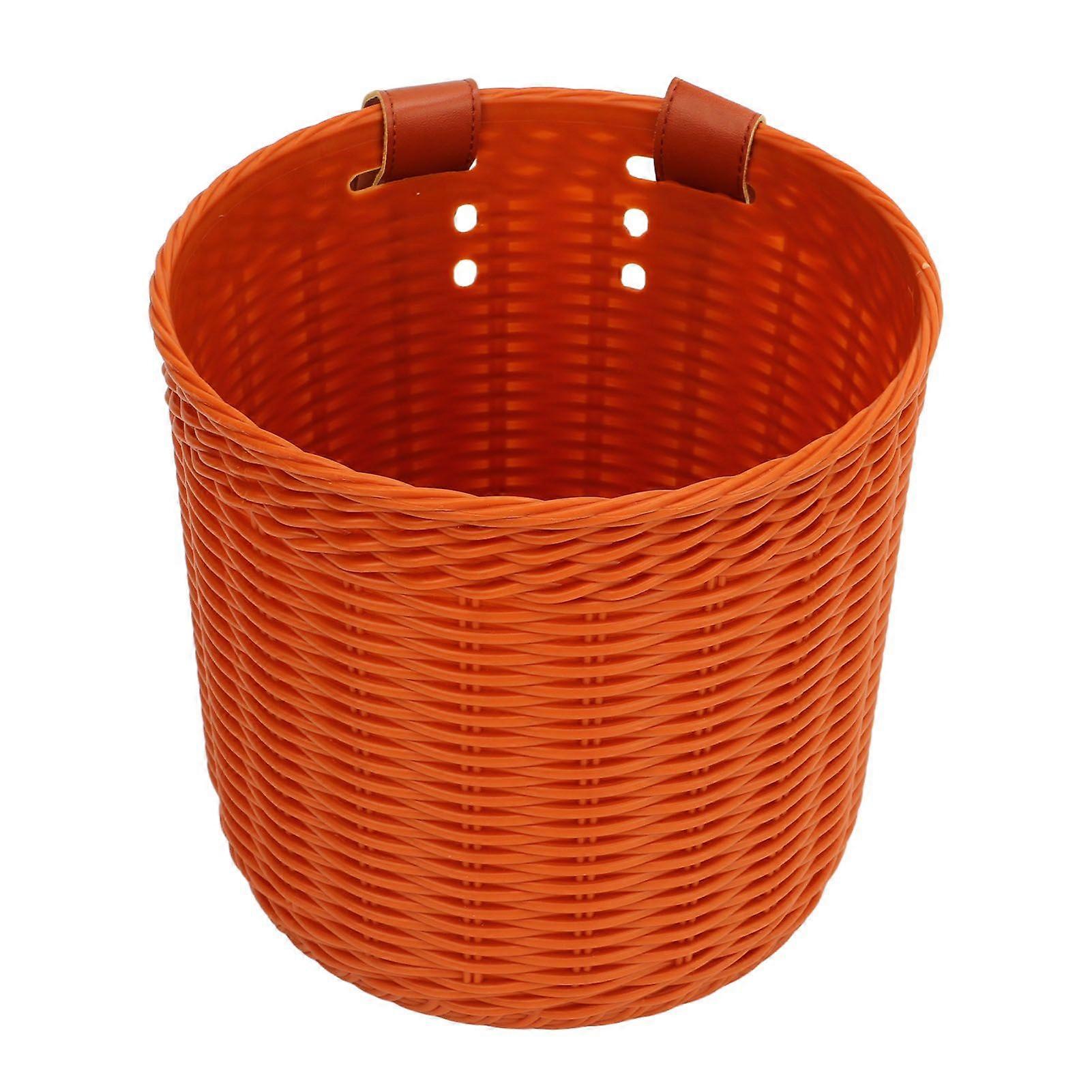 Front Handlebar Bicycle Basket Multipurpose Simulation Wicker Round Shape Large Capacity Bike Baskets CoffeeYMQX)