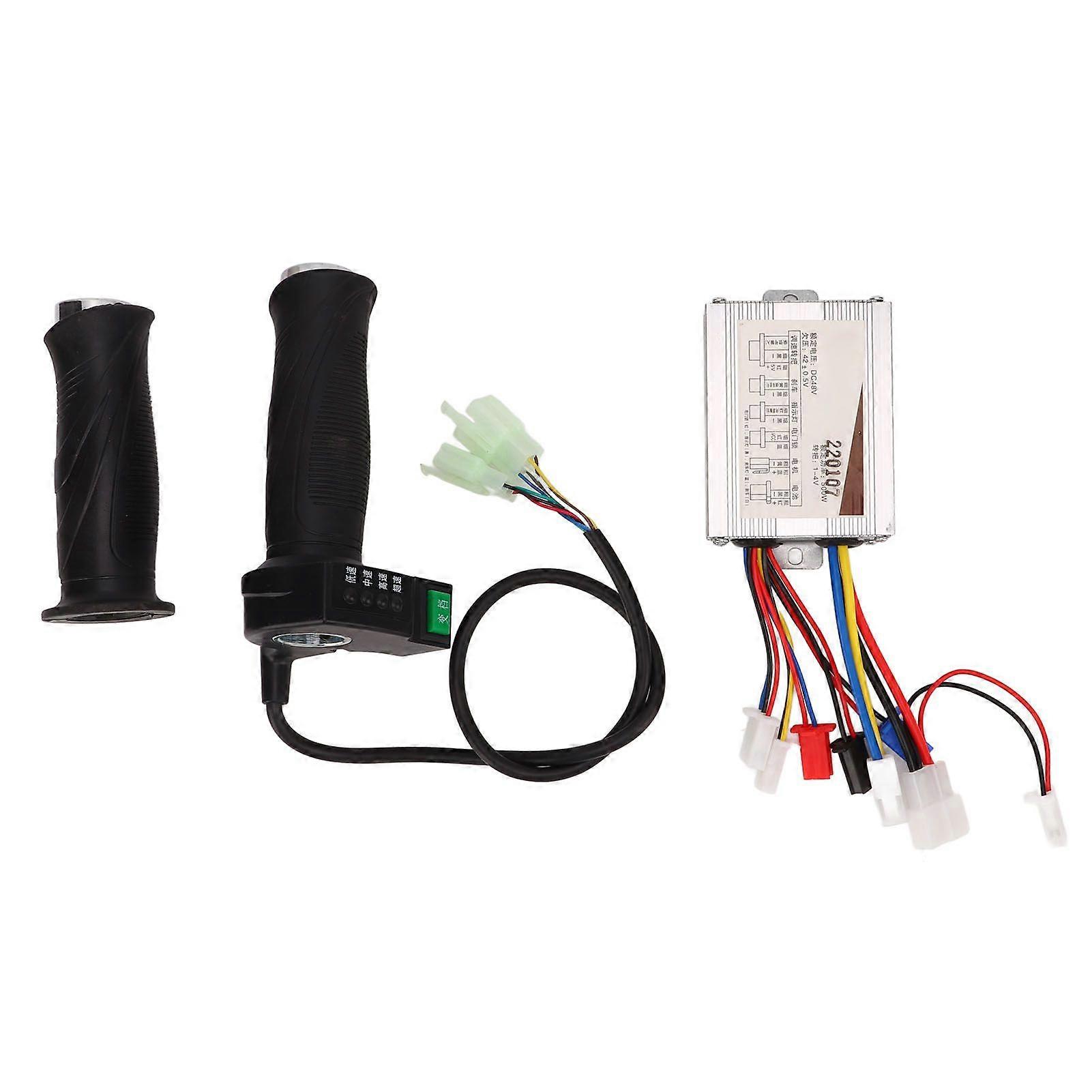 Brushed Motor Controller Kit Aluminum Alloy Shell 48V 500W 4 Speed Throttle Twist Grip Handle for Electric Bike YMQX)