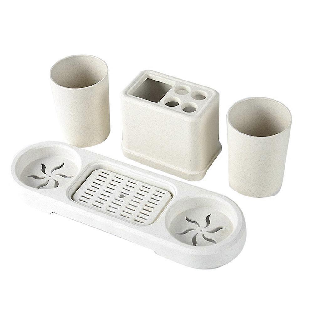 Practical Beige Toothbrush Rack with AntiSlip Bottom for Electric Toothbrush Toothpaste Storage PP Material