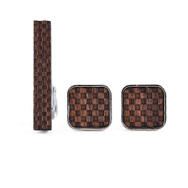 Retro Brown Square Cufflinks Set for Men, Simple French Design, Ideal for Weddings, Parties, and Anniversaries
