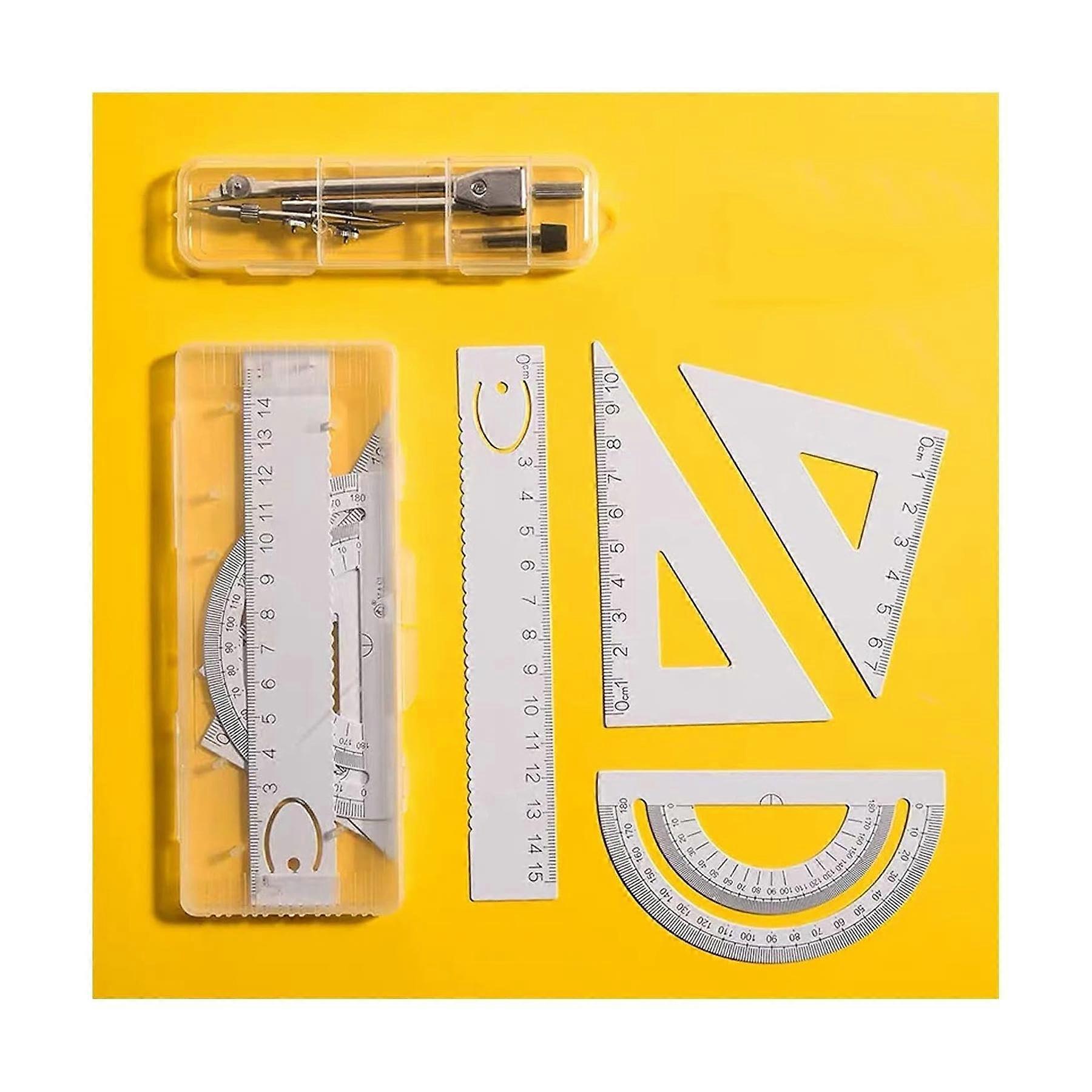 Metal Compass Set for Drawing, Includes Ruler, 2 Protractors, Angle Finder, and Mathematikzirkel in Silver Color