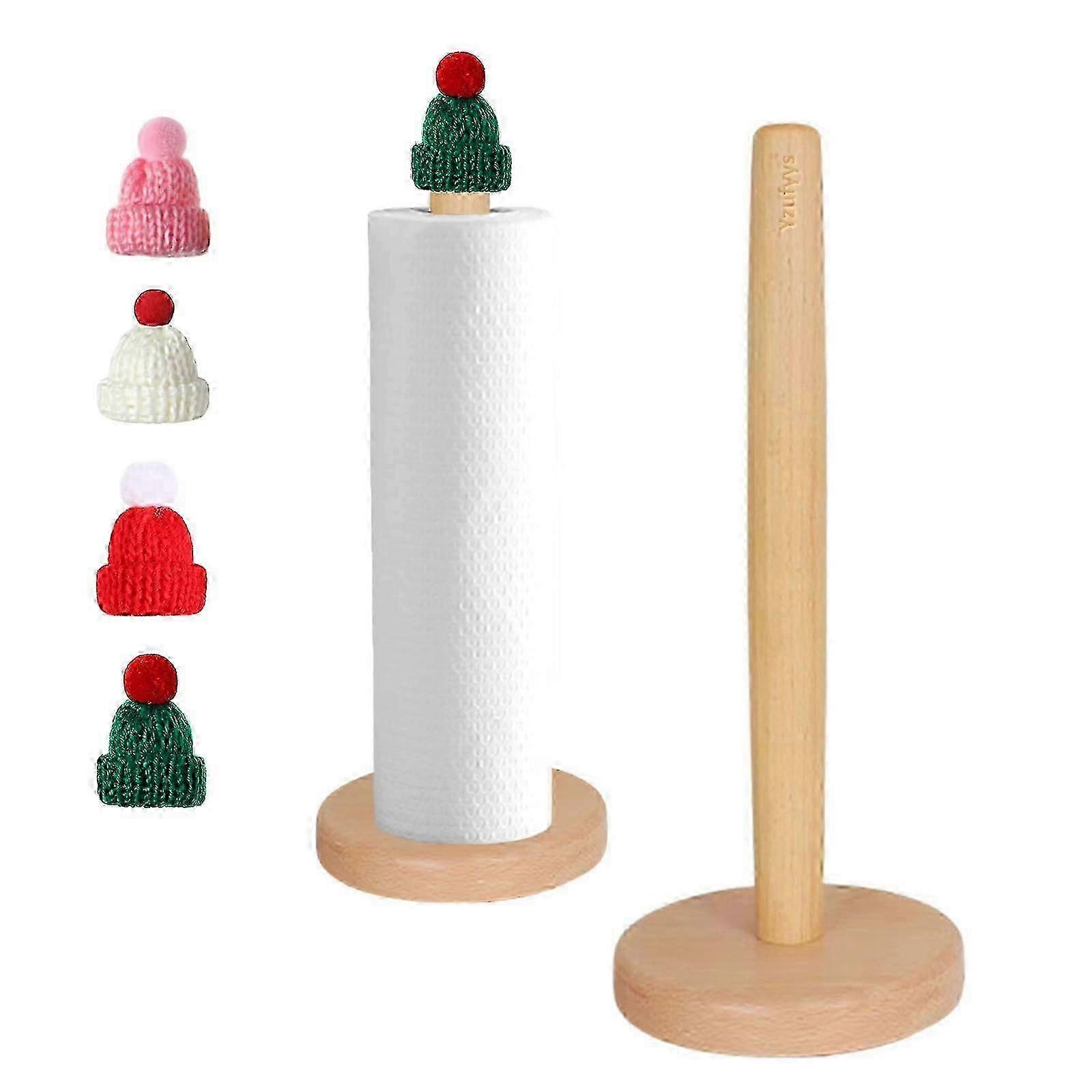 4-Tier Wooden Paper Towel Holder with Weighted Base - Stylish Kitchen Countertop Organizer for Easy Access & Storage