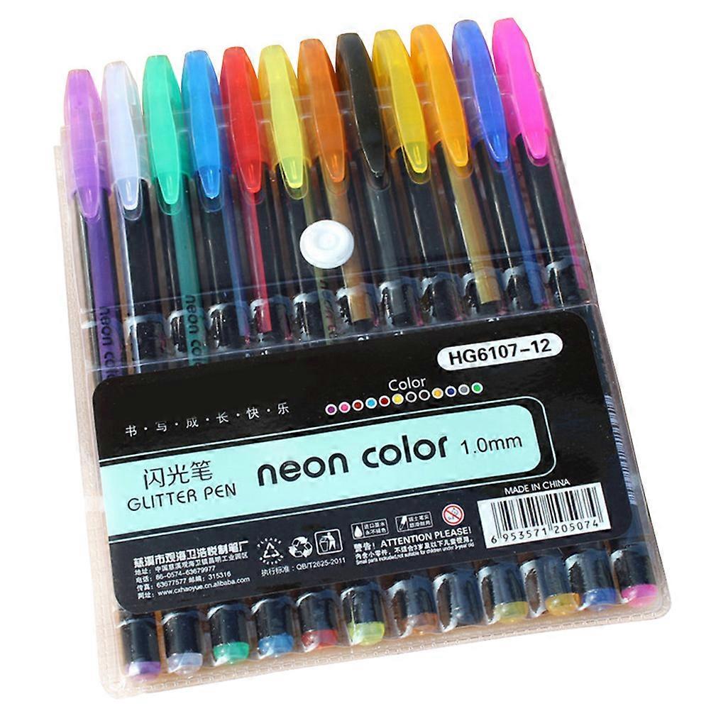 Multi Colored Pens Gel Ink Pen Set For Drawing Craft Projects Study Notes Neon Color 10mm Tip 12Pcs