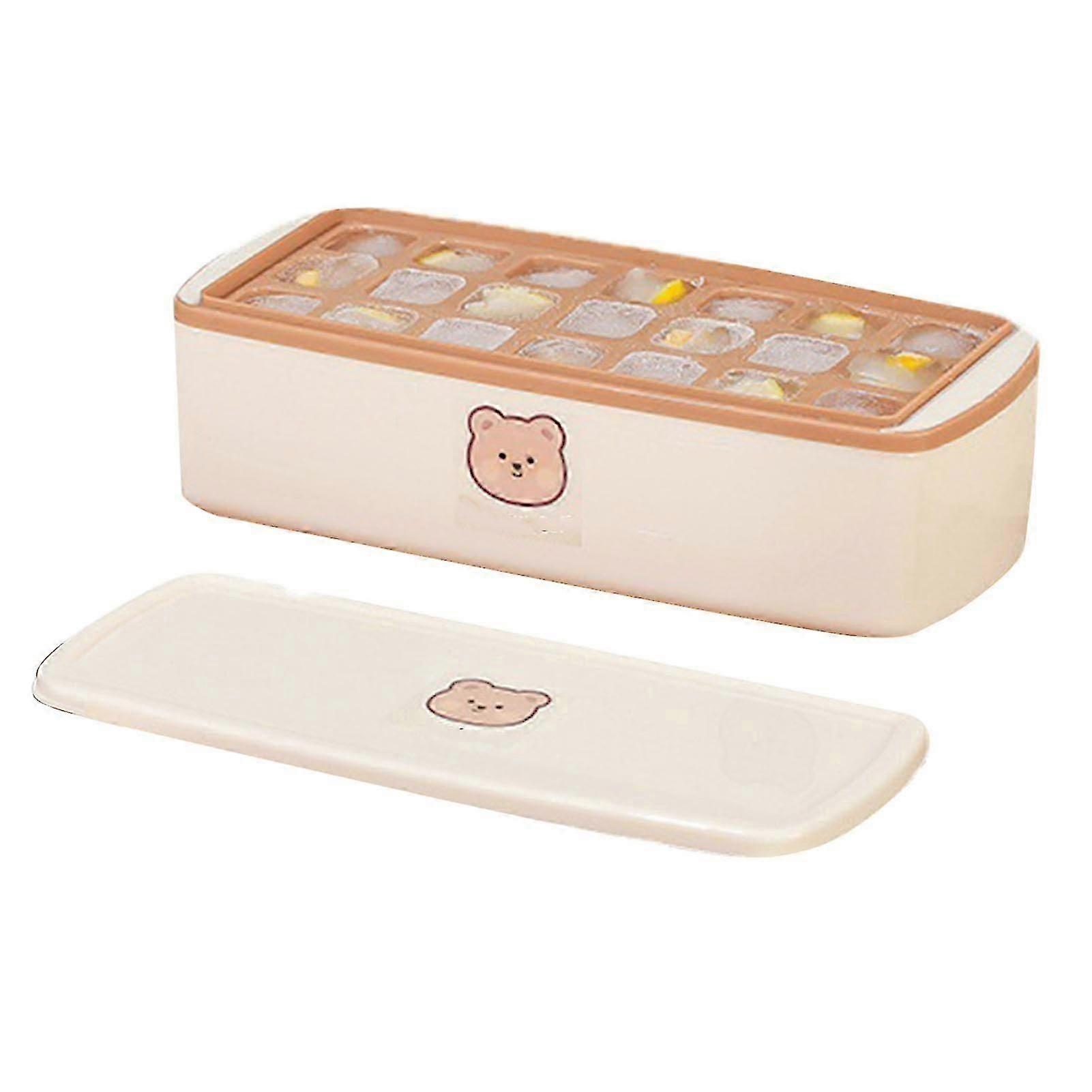 AURA 8/21 Grid Ice Cube Freezer Tray Silicone Pp Soft Base Large Capacity Ice Cube Molds With Lid And Bin Rice Brown