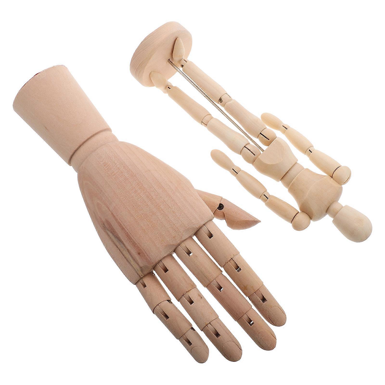 2pcs Wooden Drawing Figures and Right Hand Mannequin for Sketching Painting and Stop Motion Flexible Ideal for Artists and Kids