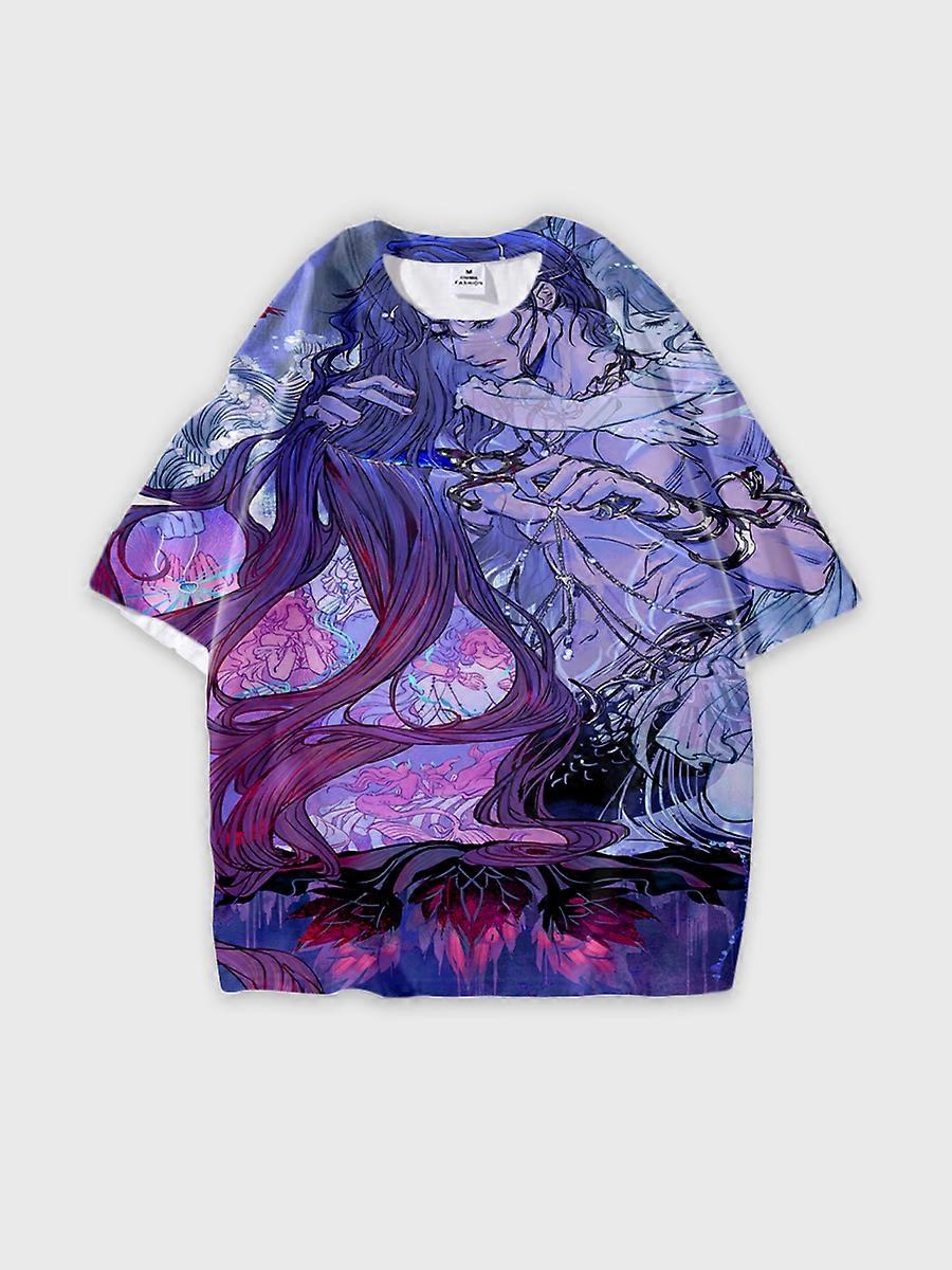 T-shirt round neck Role Pattern loose short sleeve B563