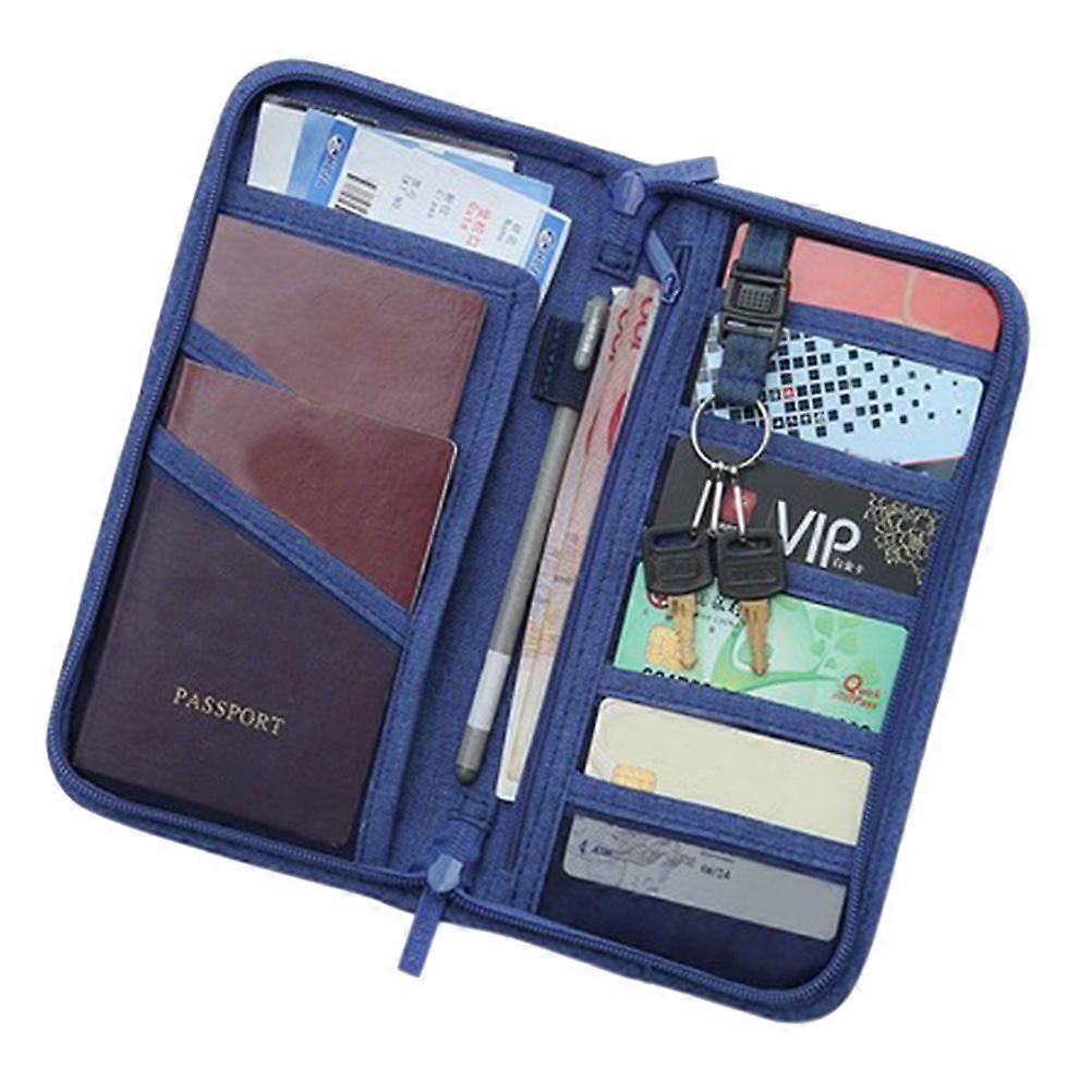 Multi-function Travel Passport Wallet Credit ID Documents Zipper Organizer Case Holder (As Shown)