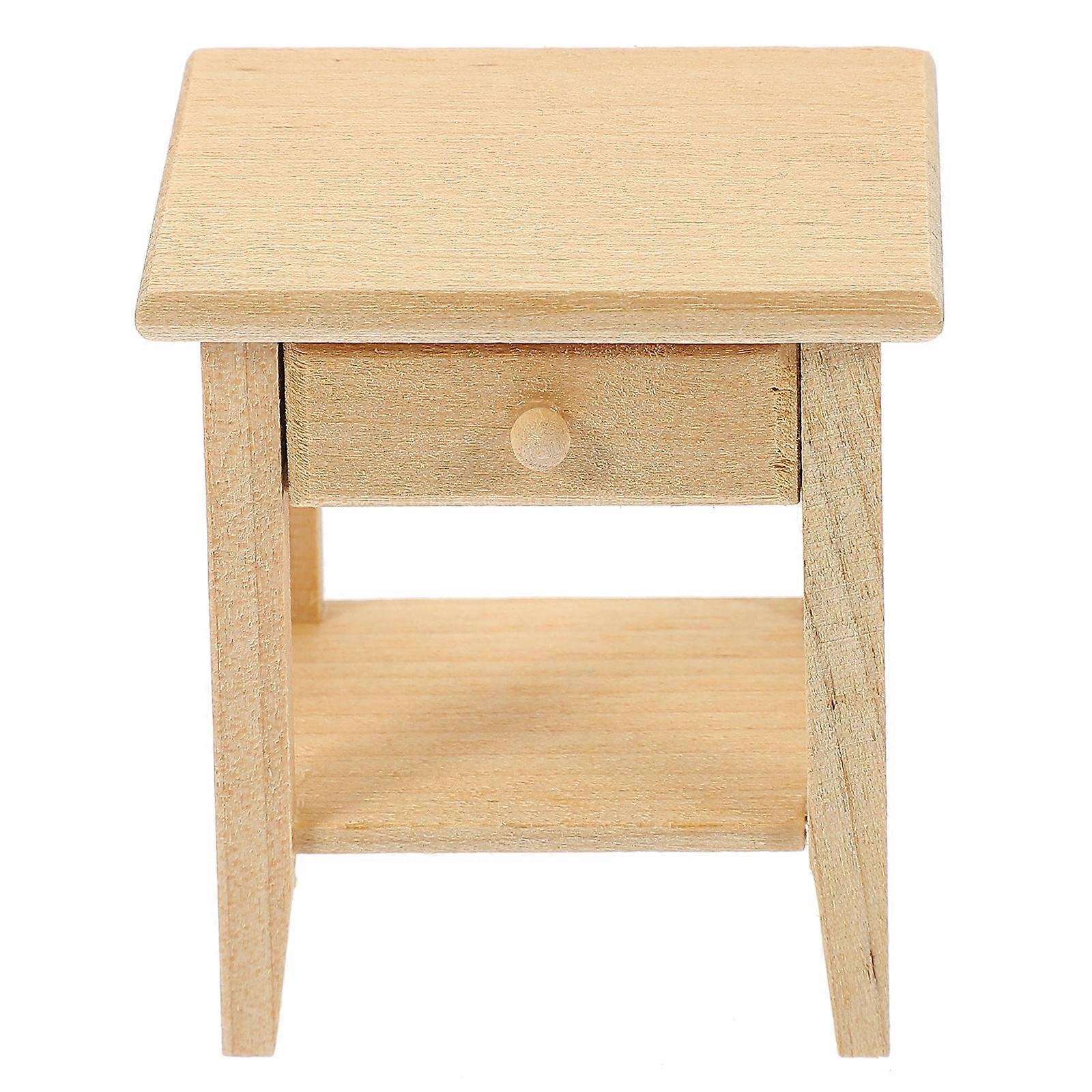 Wooden Mini Desk for Doll House Khaki Color High Simulation Effect for Kids Use Compact Size Lightweight