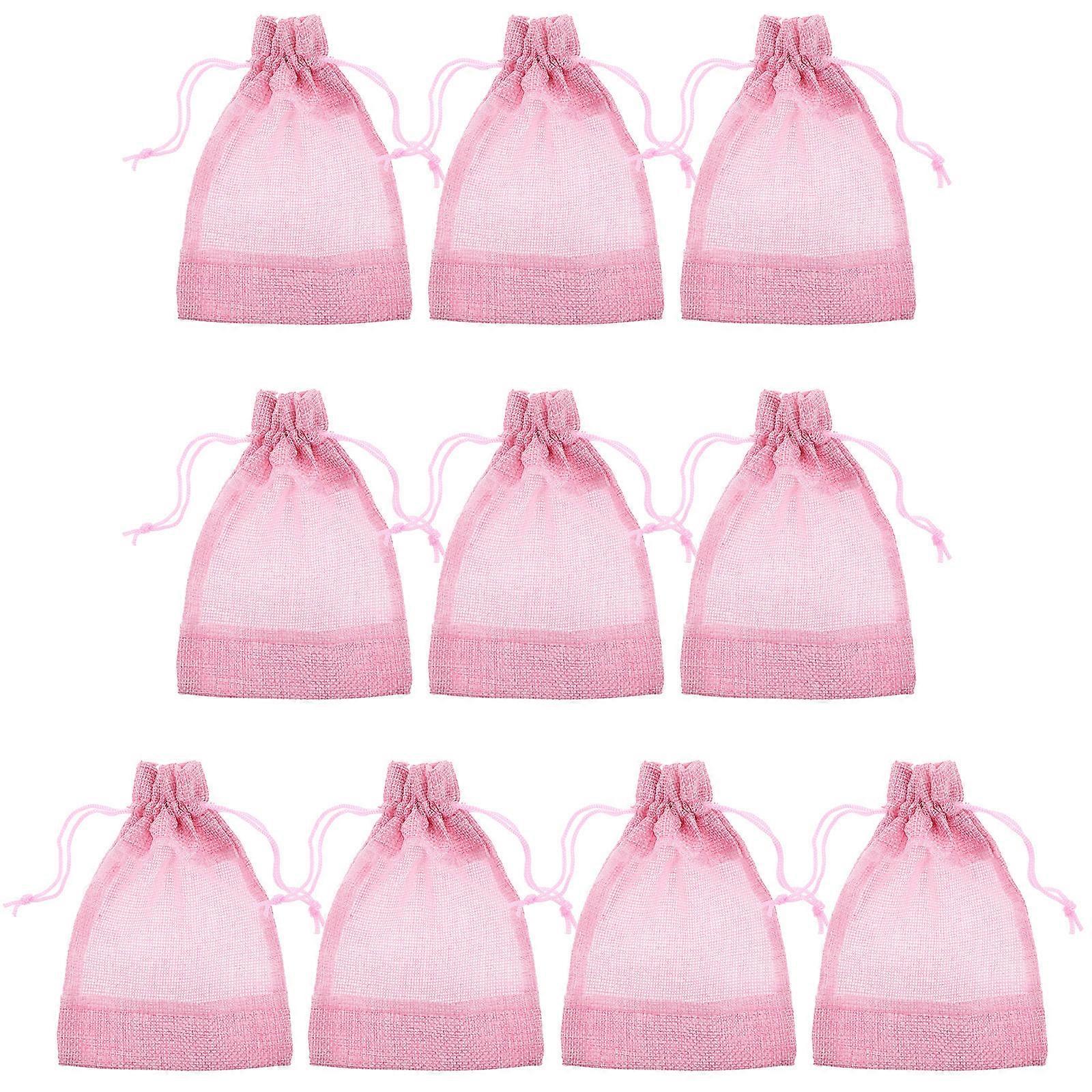 Pink Drawstring Pouch with Clear Window for Storage Use Small Size Portable and Lightweight 10 Pcs