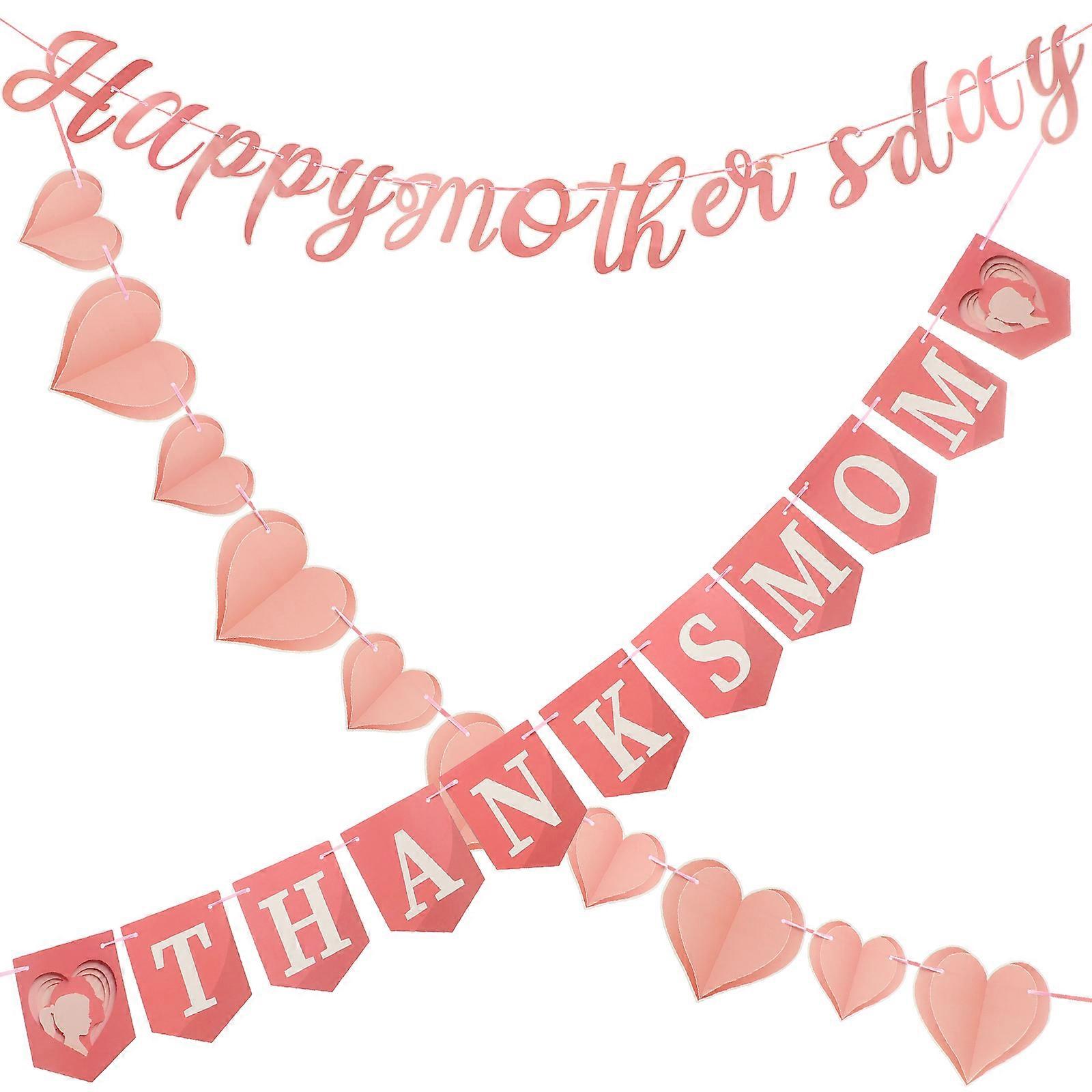 Happy Mother's Day Banner Set for Decor Made of Paper Pink Reusable 1 Set