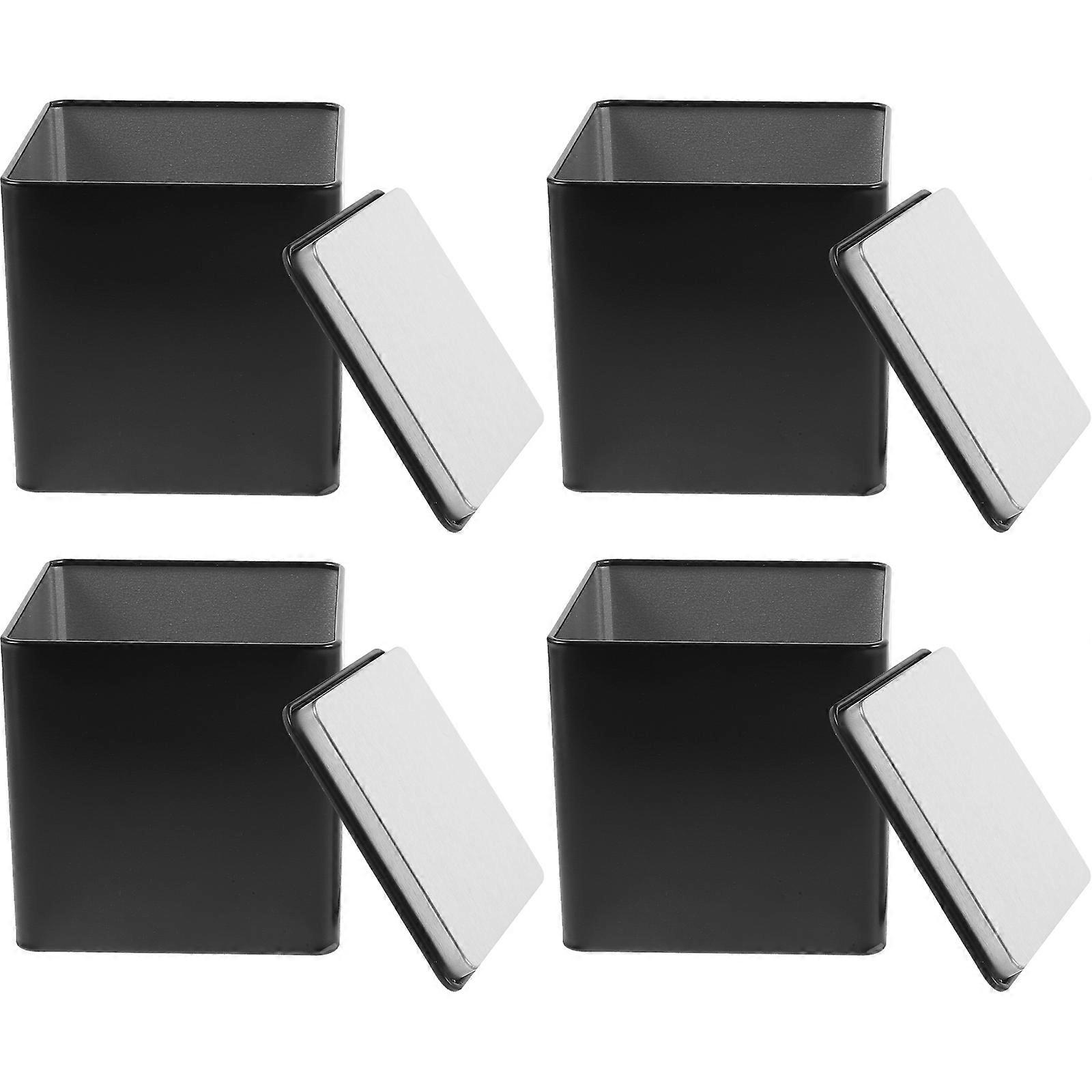 Black Airtight Tinplate Boxes for Home Use Ideal for Tea Coffee Candy Storage 4pcs Small Size