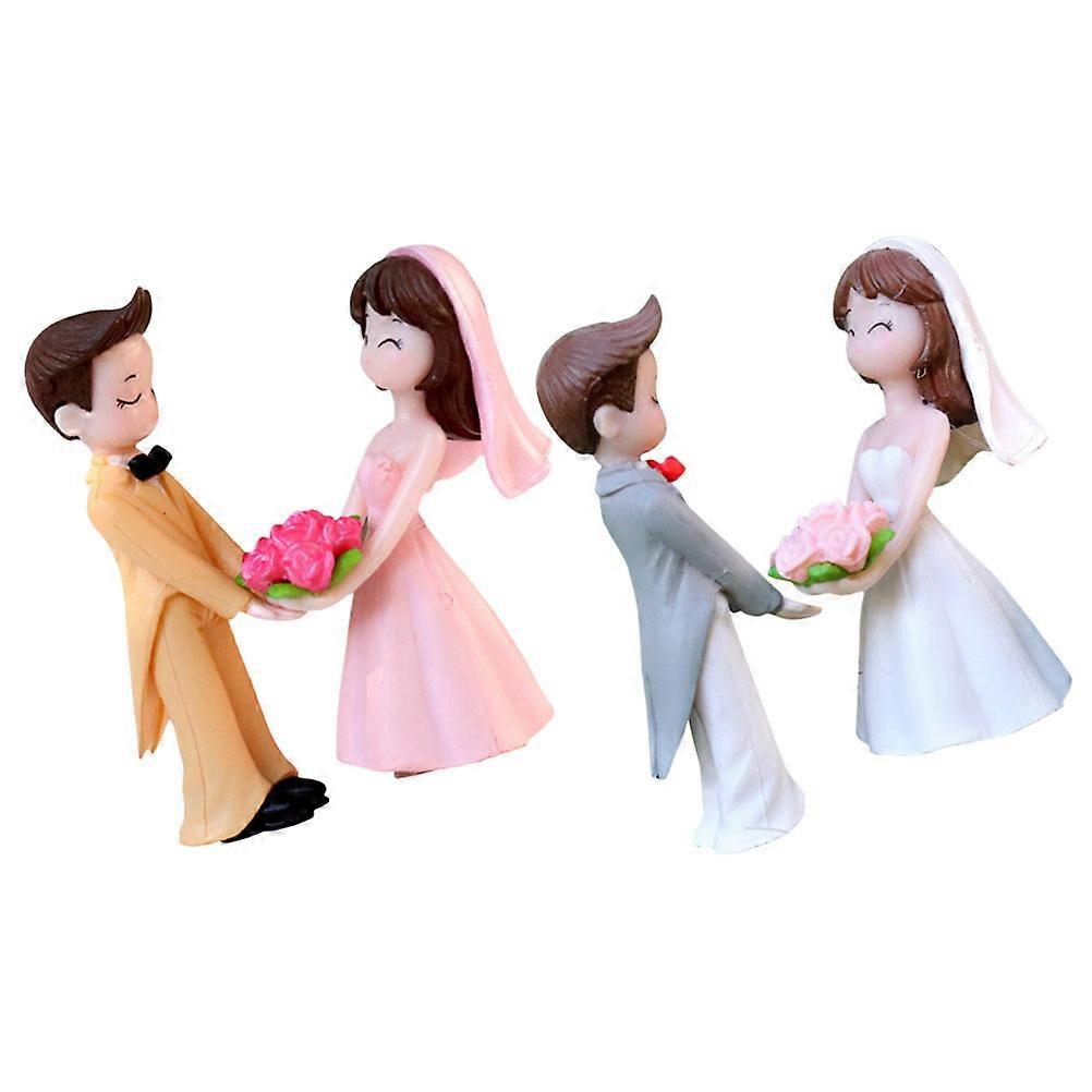 Romantic Wedding Couple Figurines for Home Use Made of PVC Assorted Color 2 Pairs Small Size