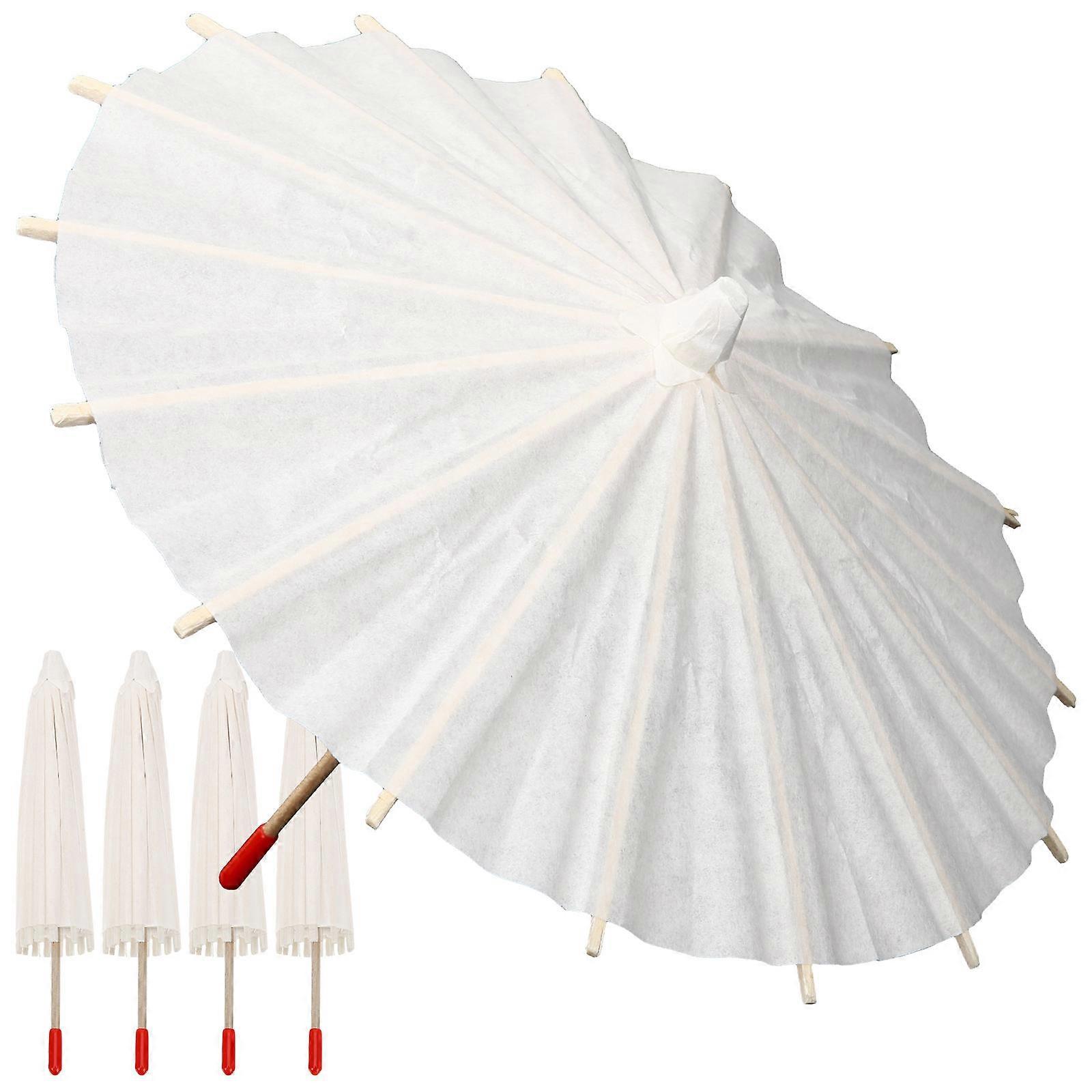 5 White Paper Umbrellas for DIY Crafts Perfect for Decor Durable Wood and Paper Small Size