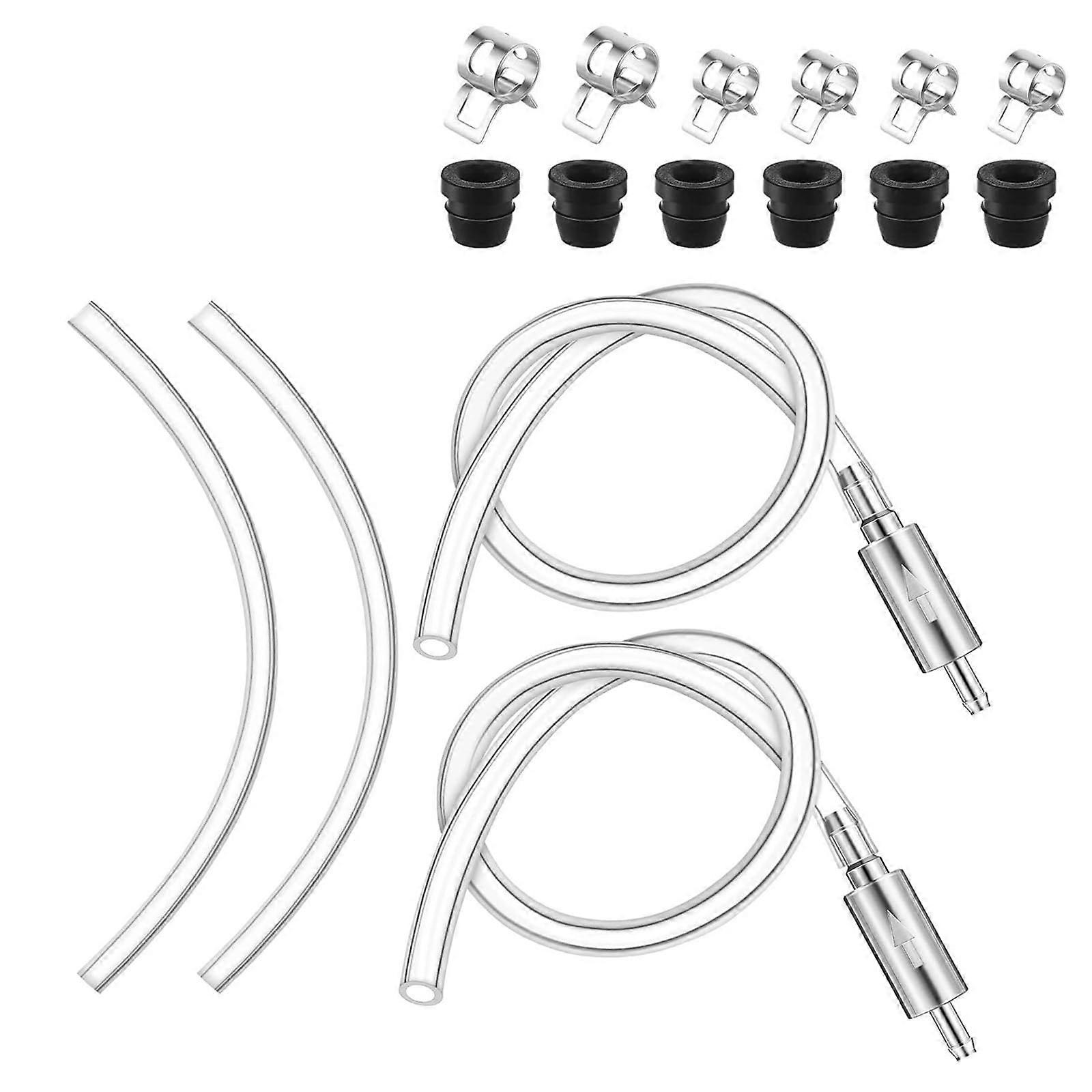 Motorcycle brake bleeder set with caps and clamp, brake bleeding hose, check valves, tube, bleeding tool, vent hose