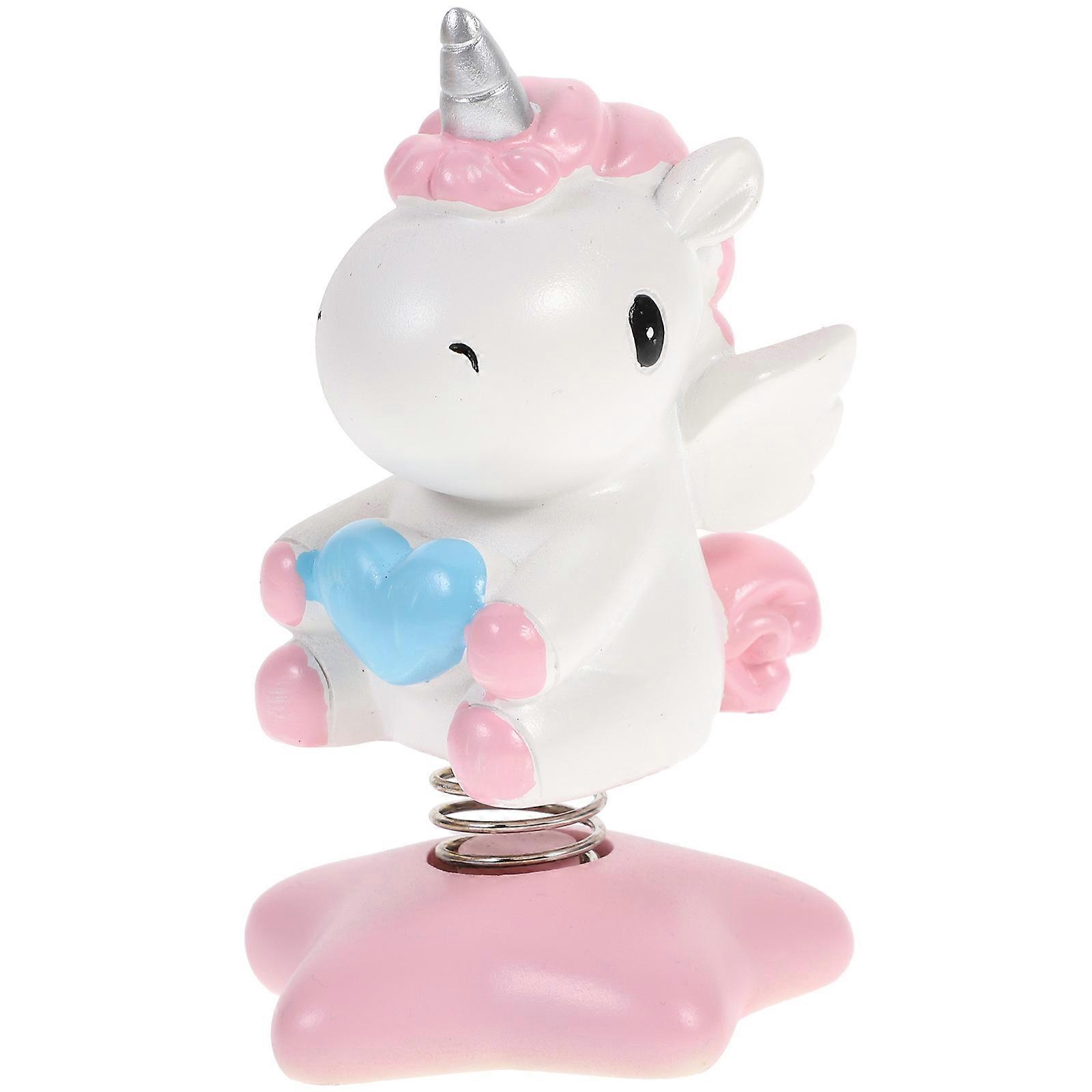 1Pc Pink Unicorn Nodding Head Ornament for Car Dashboard or Desktop Cartoon Decorative Toy Accessories