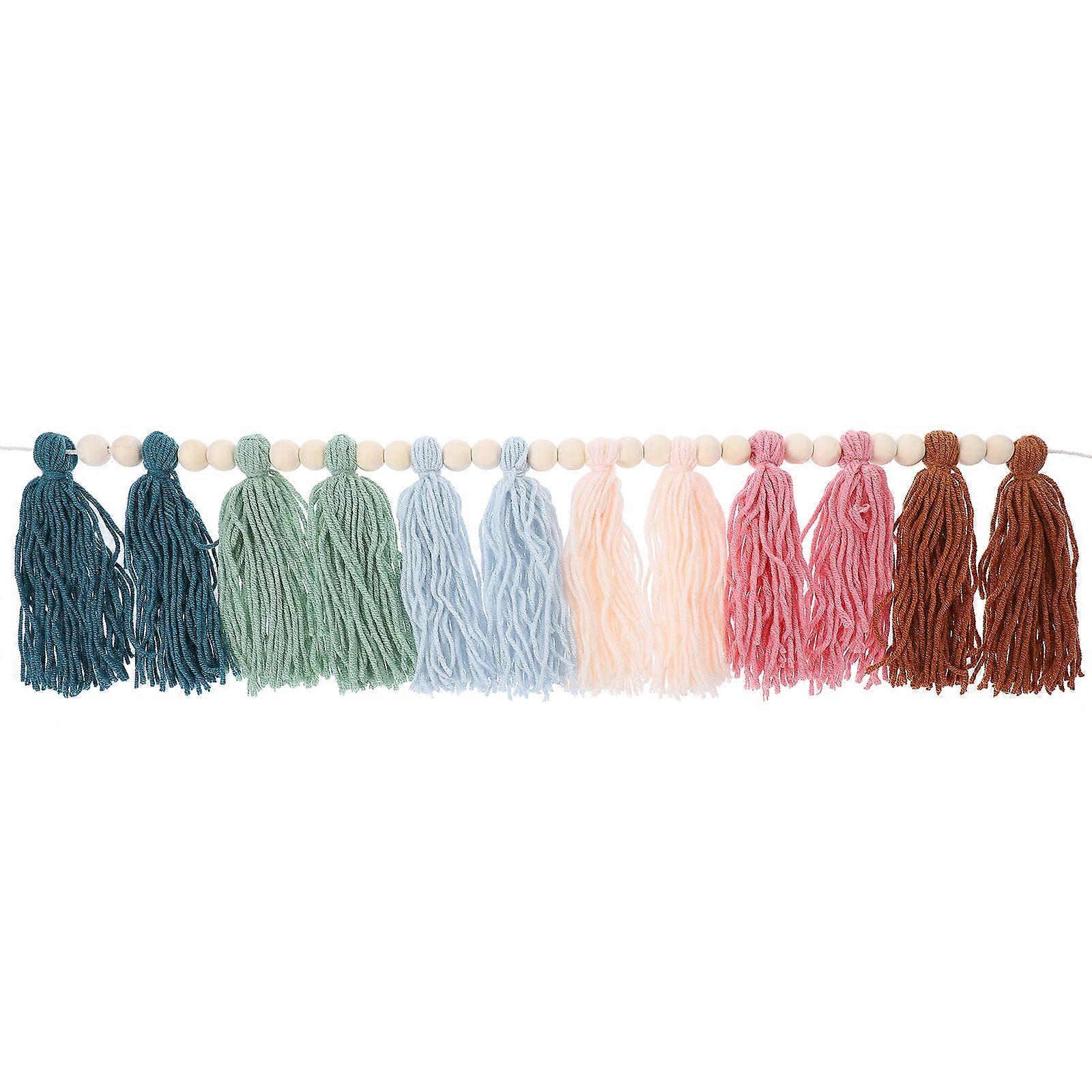 Rainbow Tassel Garland with Wood Beads Multi Color Boho Decor for Parties and Home Decoration 5