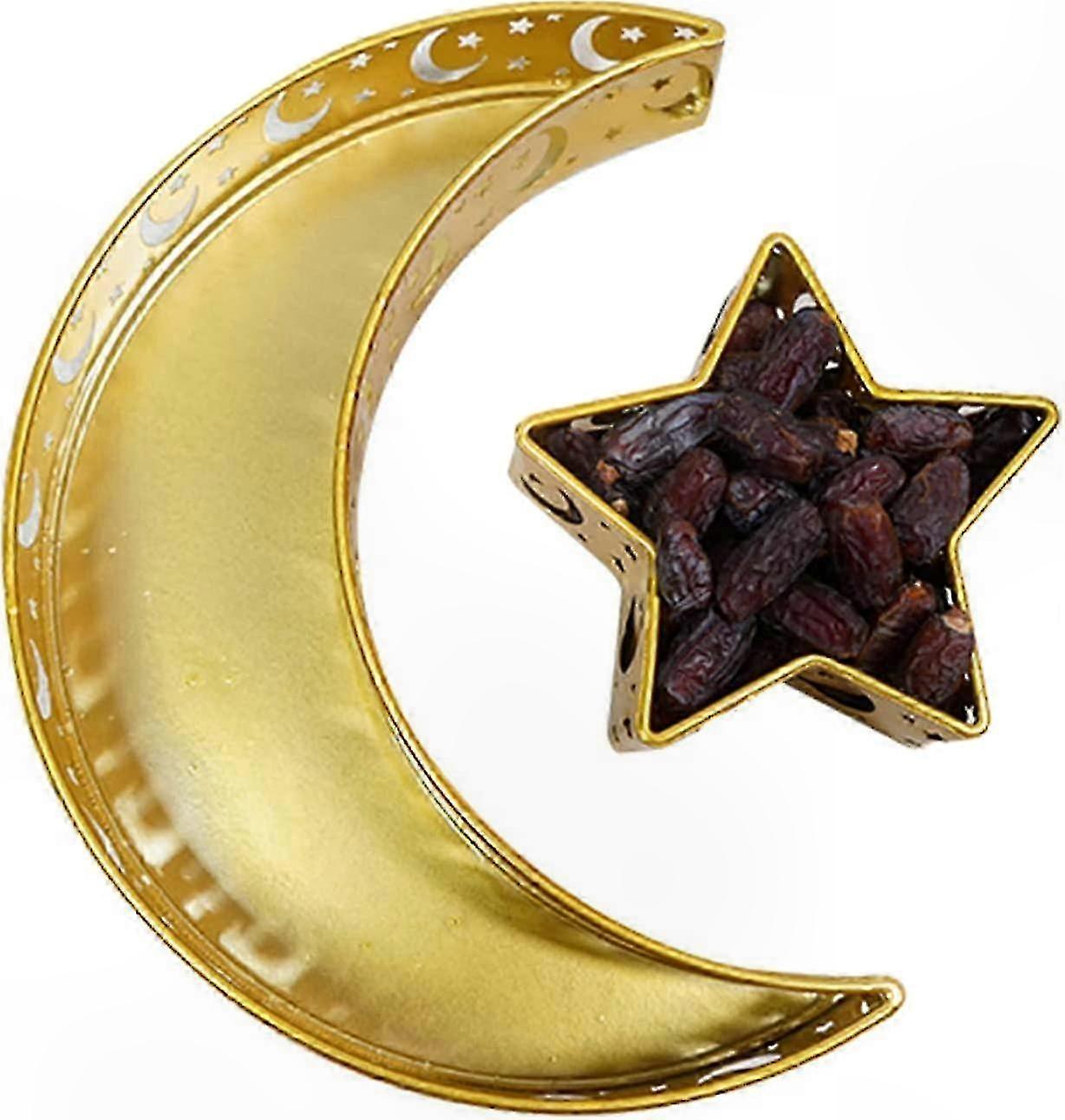 Gold Moon and Star Decorative Tray Set for Festive Home Desktop Display, 2 Pieces