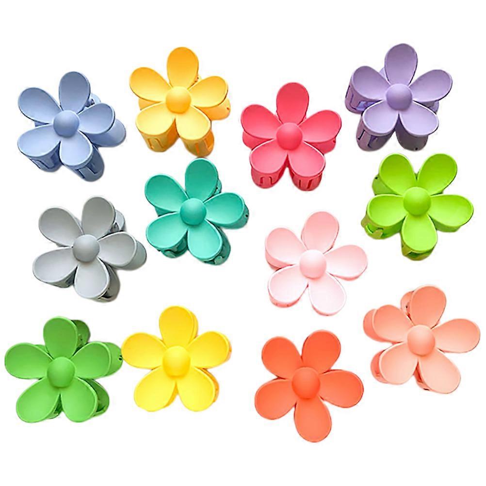 12Pcs Decorative Hair Clamps For Women And Teens Flower Shaped Claw Clips In Assorted Color With Tidy Hair Functionality