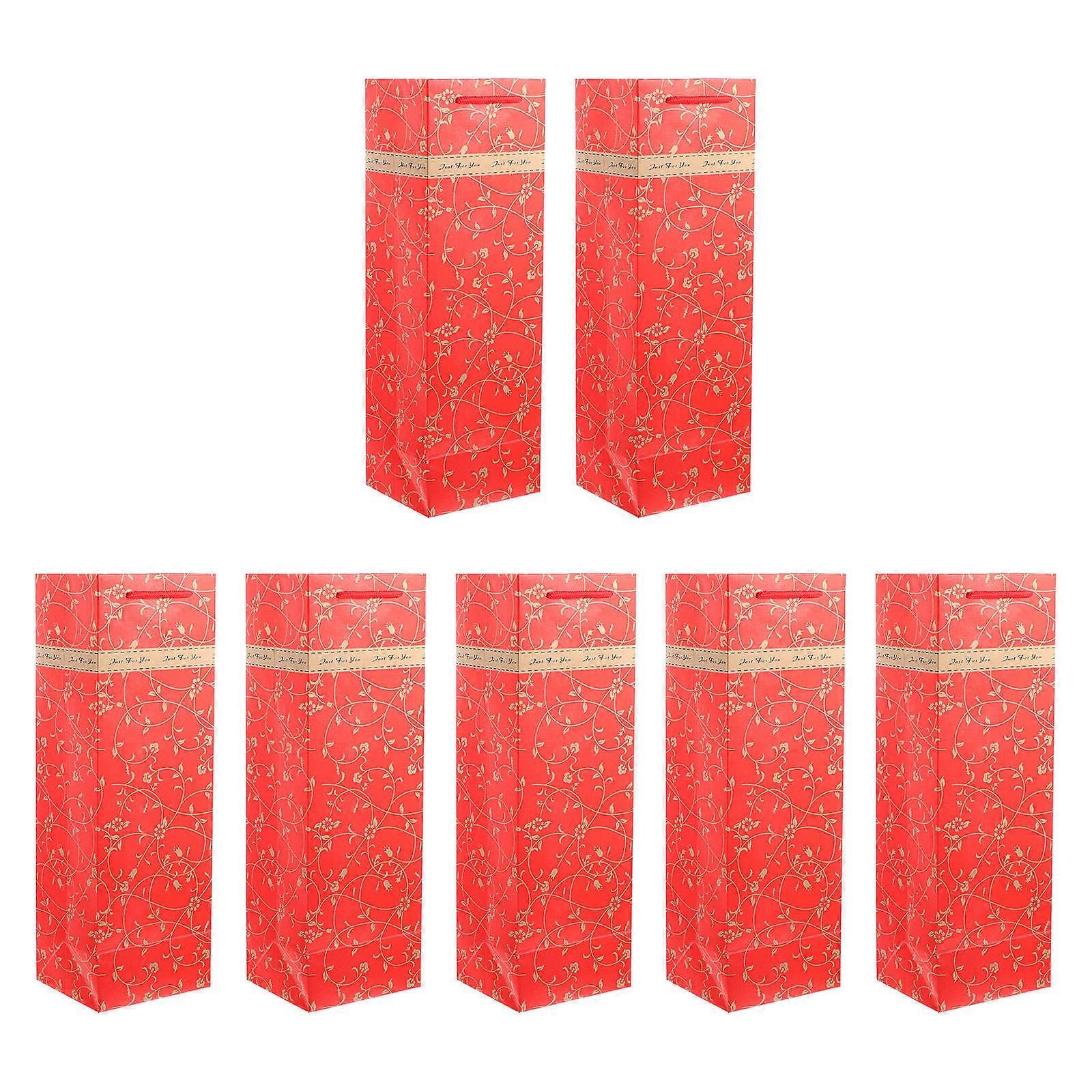 10Pcs Wrapping Bags For Wine Bottles Ideal For Parties And Events Made From Durable Red Paper With Rectangular Design
