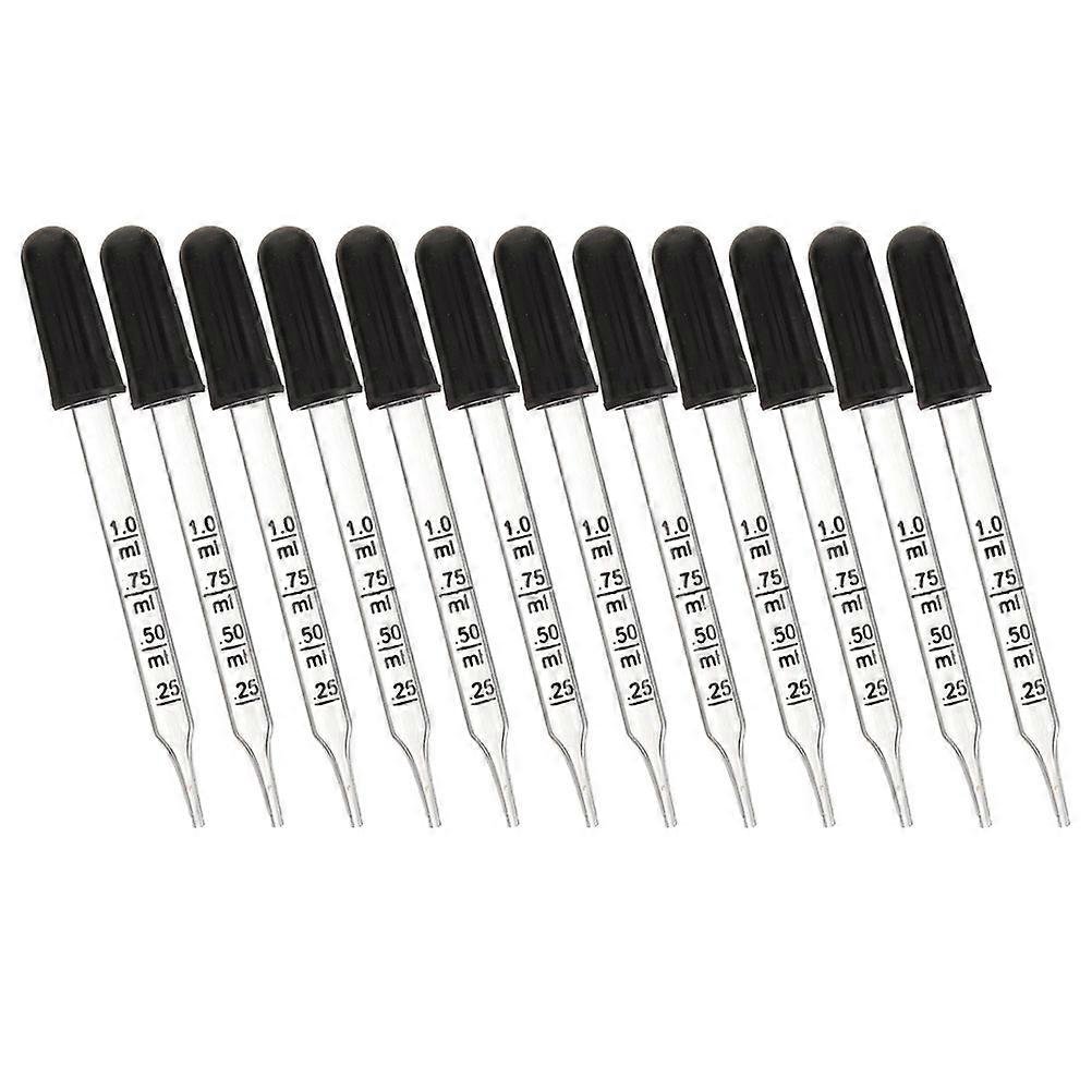Glass Droppers For Oils Liquid Pipettes Droppers School Experiment Clear 1ml Measuring 12Pcs