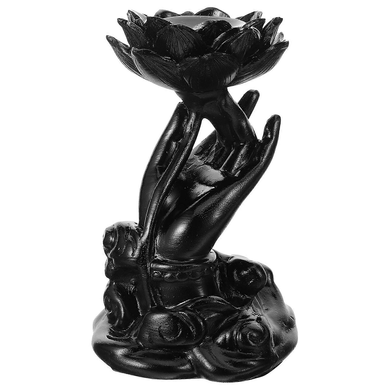 Black Resin Lotus Buddha Hand Crystal Ball Holder for Display Adds Buddhist Atmosphere to Home Decor