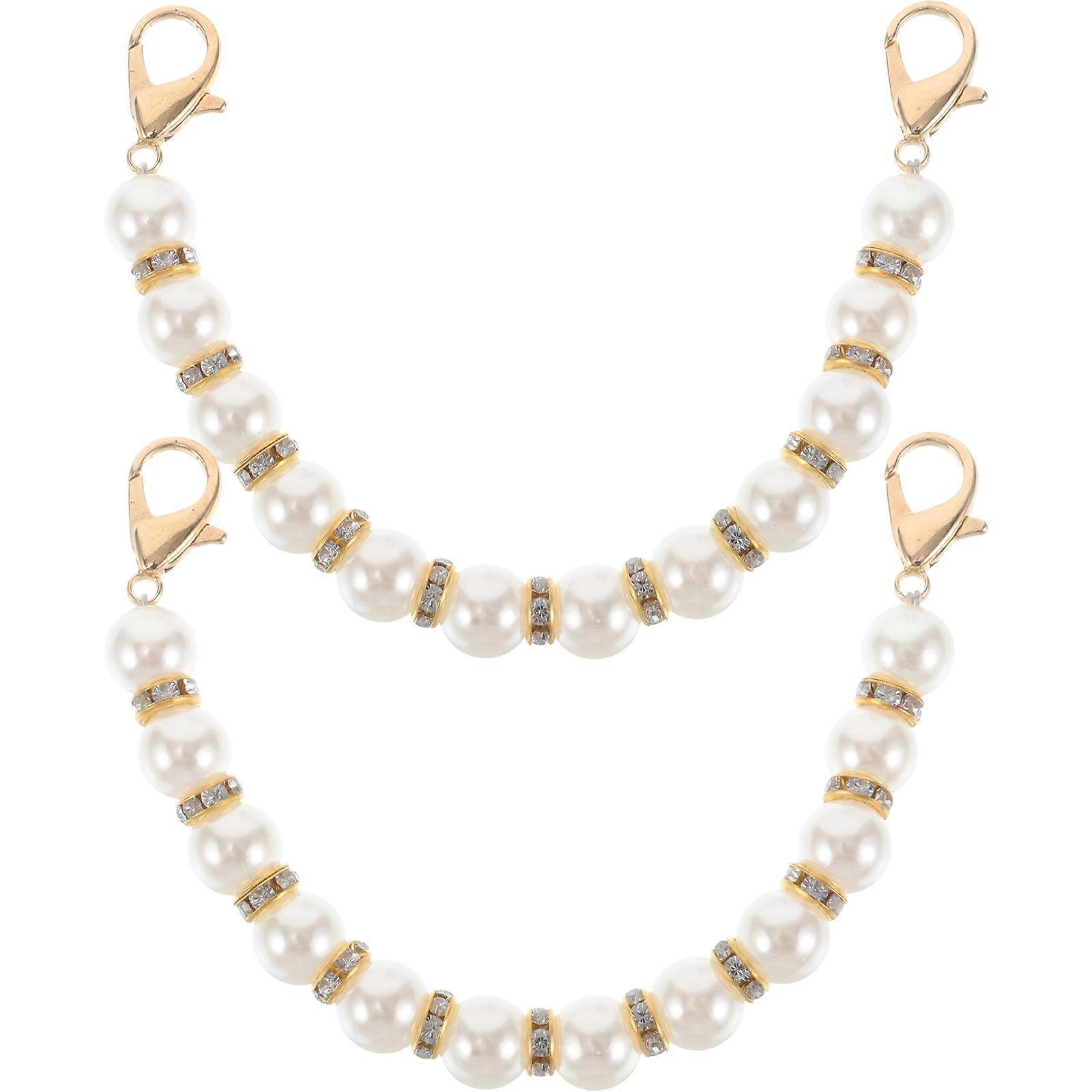 Elegant Round Pearl Beaded Shoe Straps For Women Formal Event 5.3X0.3X0.3In Convenience 1 Pair