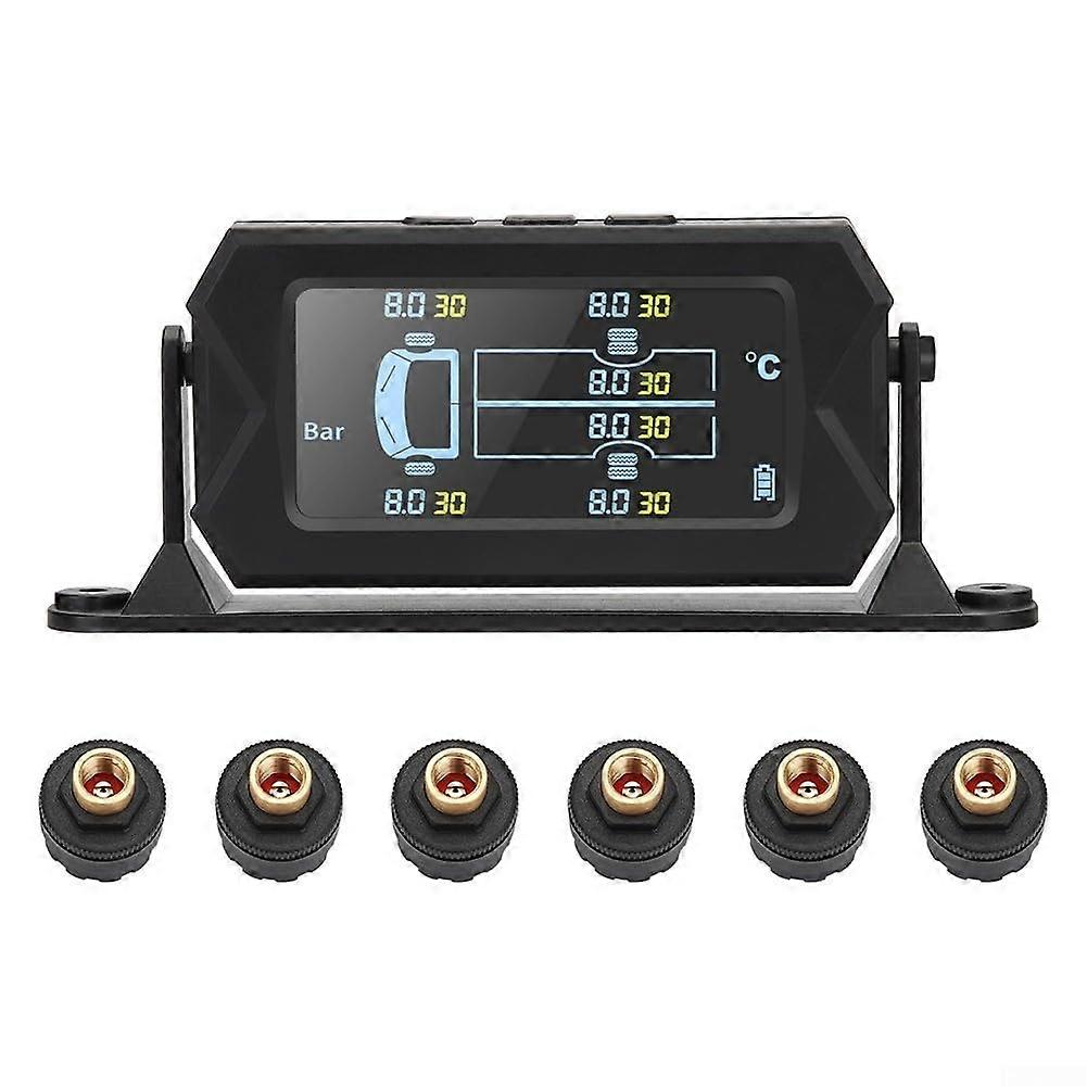 TPMS6 Tyre Pressure Monitoring System For 6-Wheel Truck, Portable Solar-Powered LCD Display, 6 Sensors, 8 Bar Max