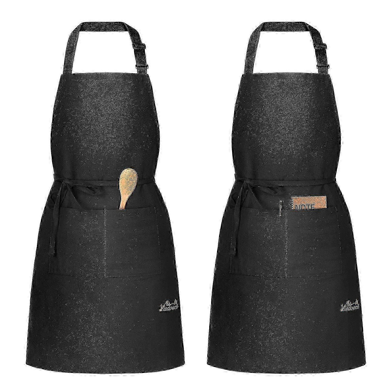 2-Pack Cotton Cooking Aprons with Pockets, Adjustable Black