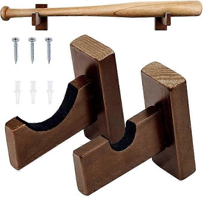 Baseball Bat Softball Bat Wall Display Stand Solid Wood with Felt Lining Horizontal Display Softball Lacrosse Stick (Brown)