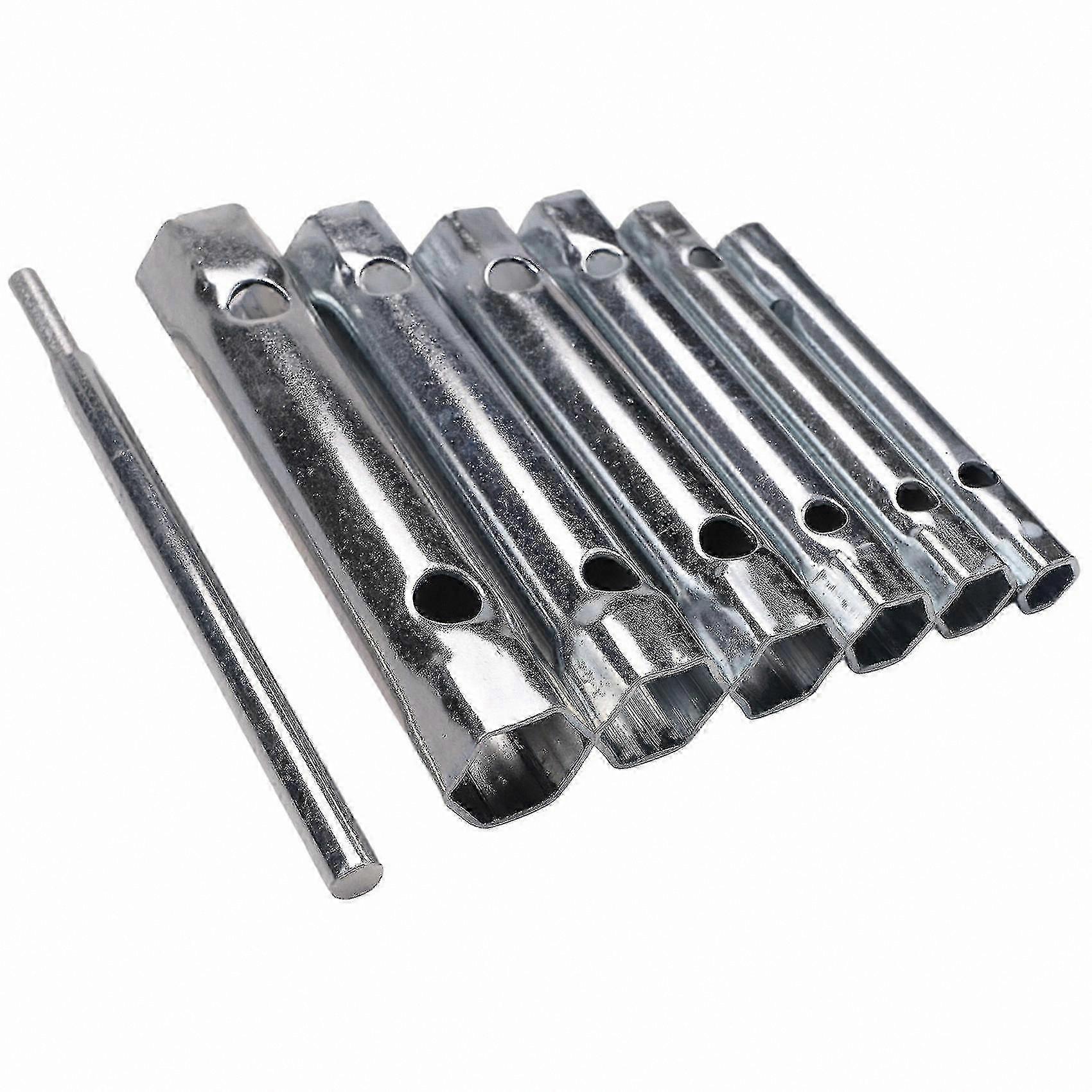 Metric Tubular Wrench Set, 6-Piece Double-Ended Steel Spanner for Automotive Applications