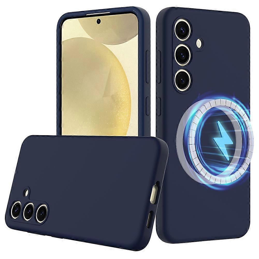 For Samsung Galaxy S24+ Case Compatible with MagSafe Anti-Drop Liquid Silicone Phone Cover - Dark Bl