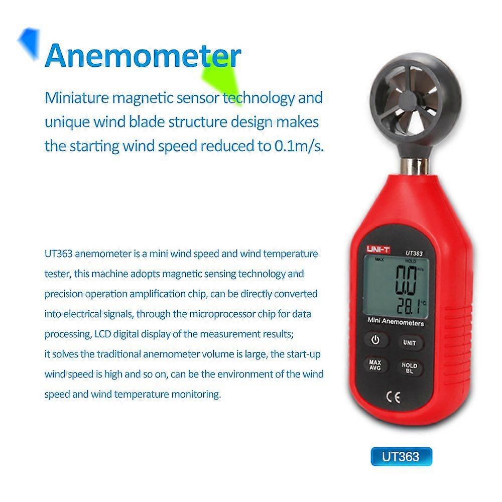 UNI-T UT363 Handheld Mini Digital Anemometer Wind Speed Measurement Temperature Tester LCD Display Air Flow Speed Wind Level 0~12