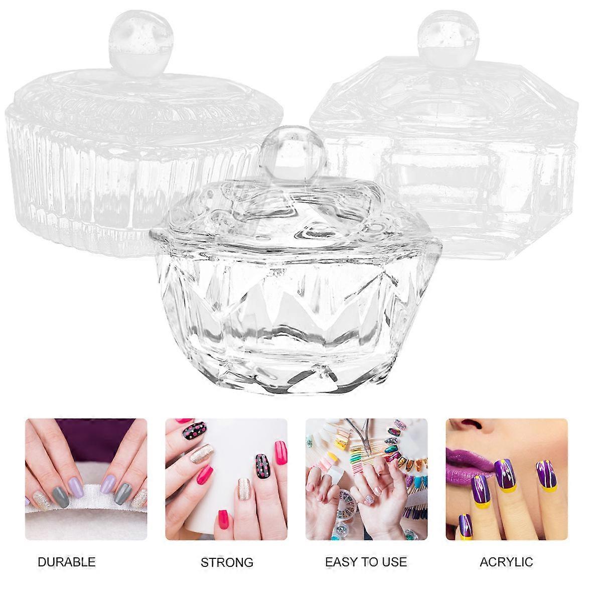3pcs Crystal Nail Art Bowl Clear Liquid Manicure Cup for Nail Spa & Powder Application, High Borosilicate Glass