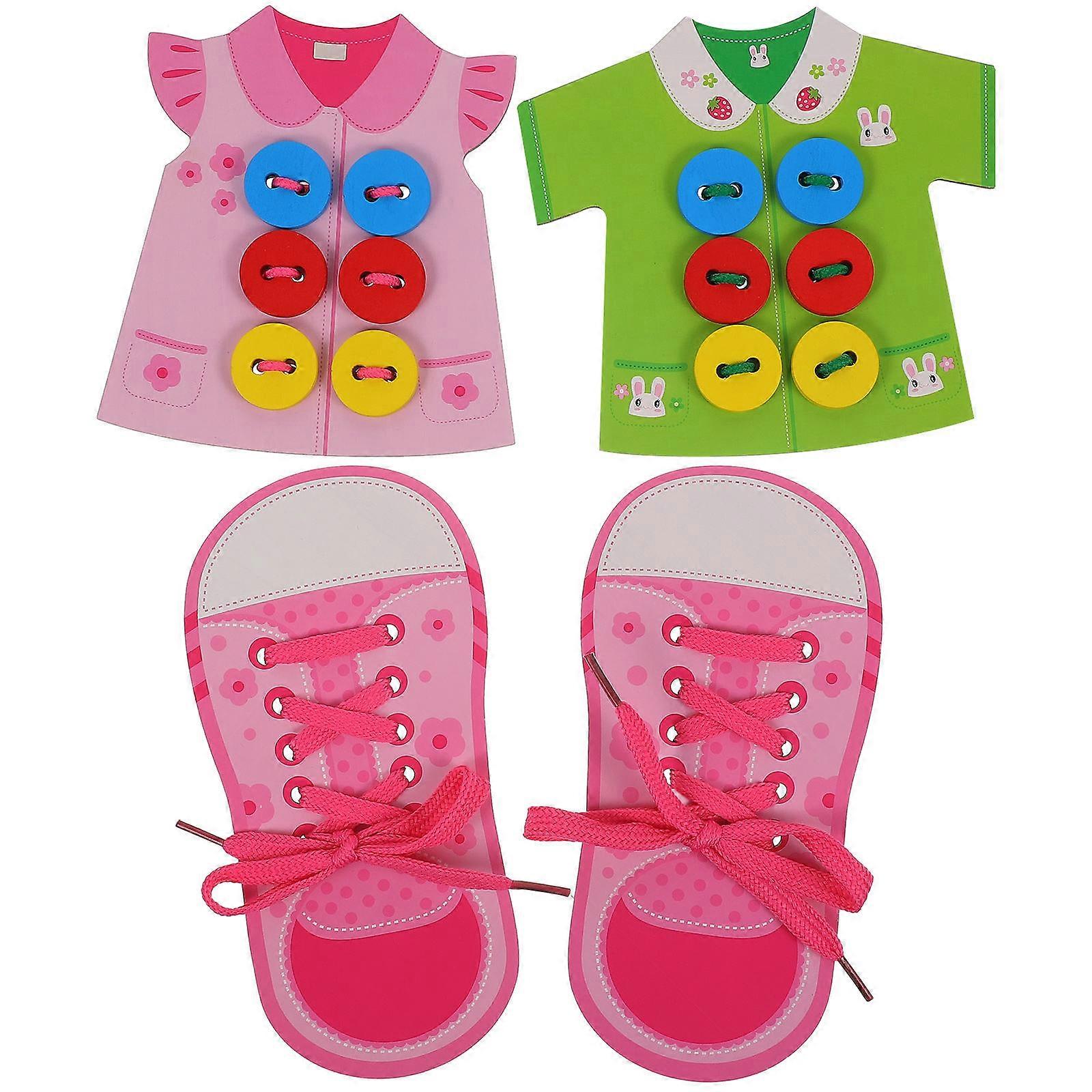 Adorable Learning Toy Clothes Board Shape Pink Wood Toy for Children Patience Building 1 Set