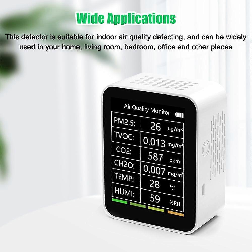 Tuya WiFi Portable Home Office Indoor Desktop Air Quality Detector 6 In 1 Multifunctional Detector PM2.5 TVOC CO2 CH2O Temperature Humidity Detecting