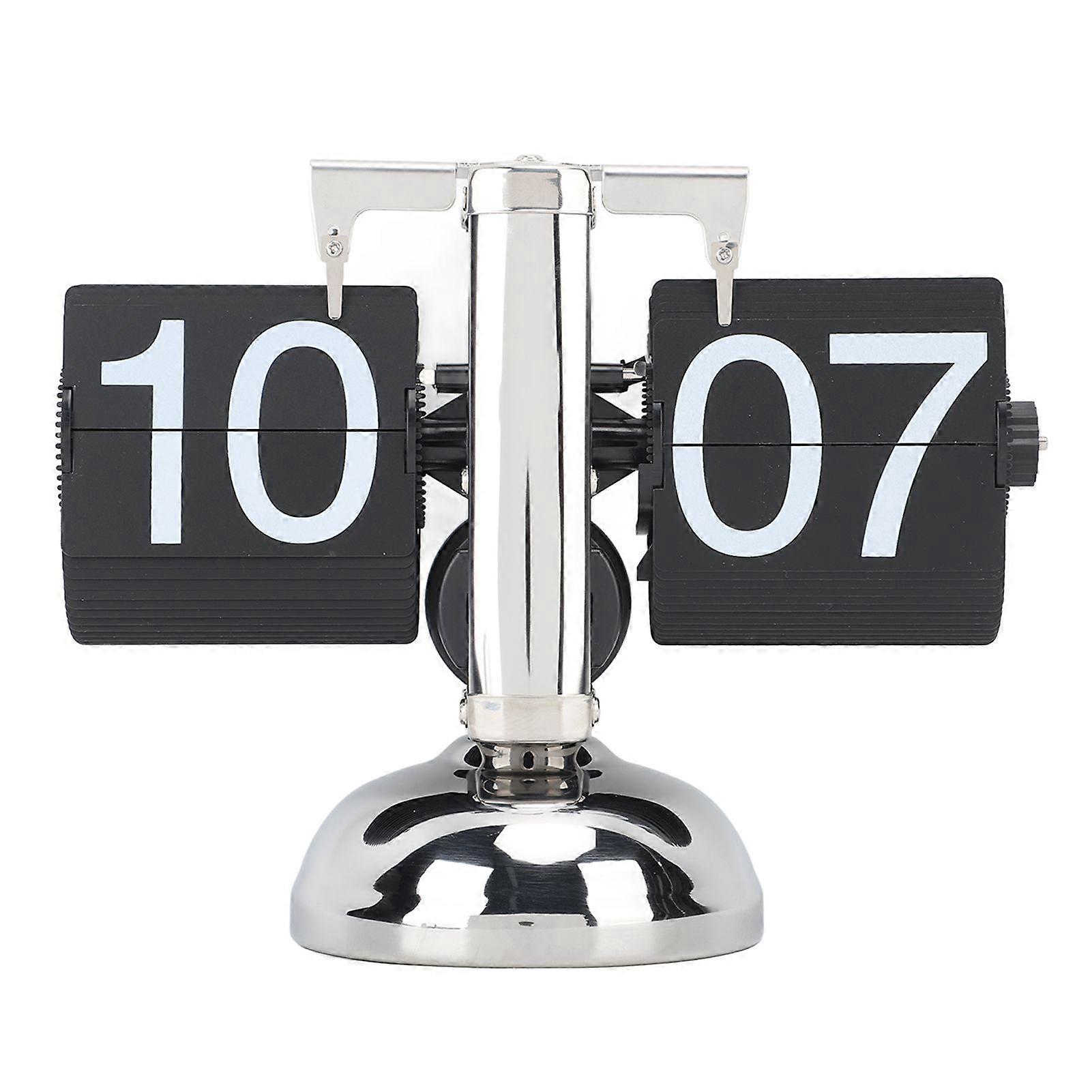 Flip Clock Large Number Battery Powered 304 Stainless Steel Tabletop Retro Flip Clock for Home Office 24 Hours Black Page
