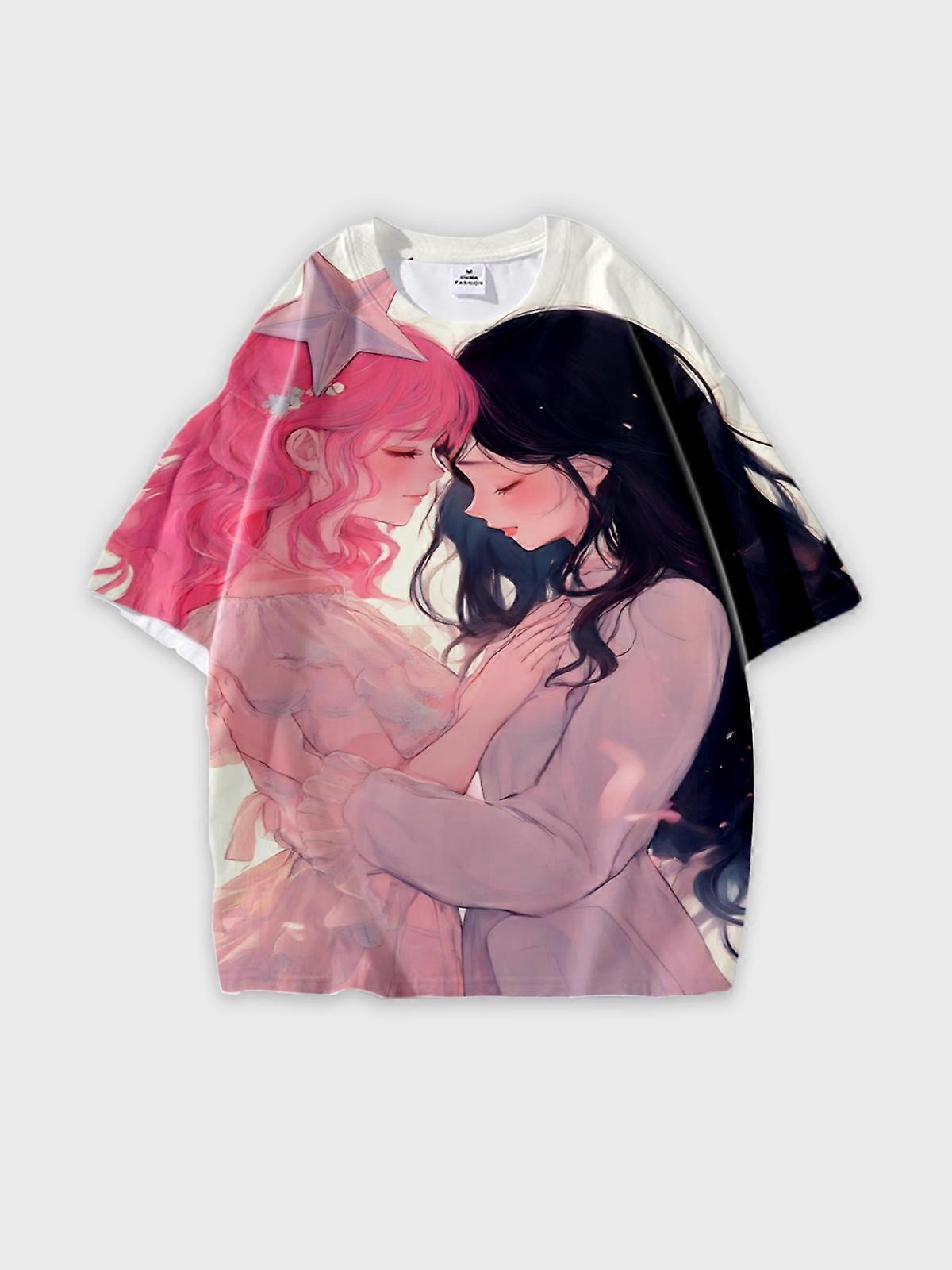T-Shirt Round Neck, Loose Short Sleeve Pattern Graphic Tee, Unisex Summer Casual Top V2481