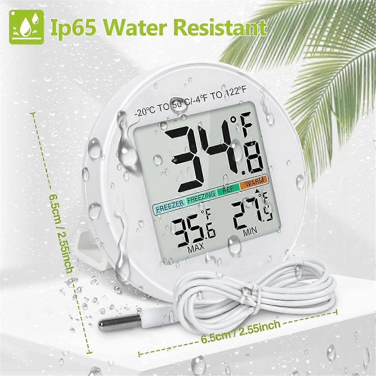 Refrigerator Thermometer 2 Pack, with External Sensor, Fridge Temperature Monitor for Home Commercial, with LCD Screen