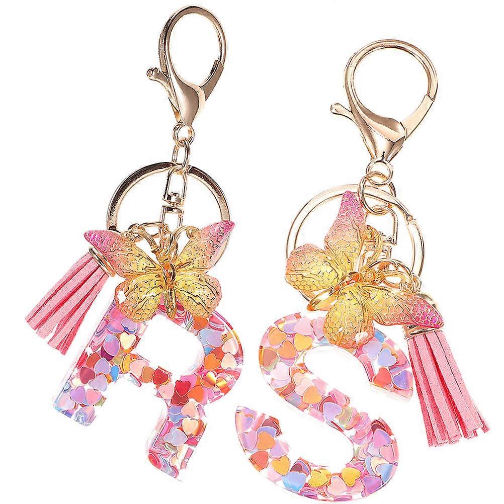 Assorted Color Letter Keychains for Women Made of Durable Plastic and Metal with Elegant Tassel 2pcs