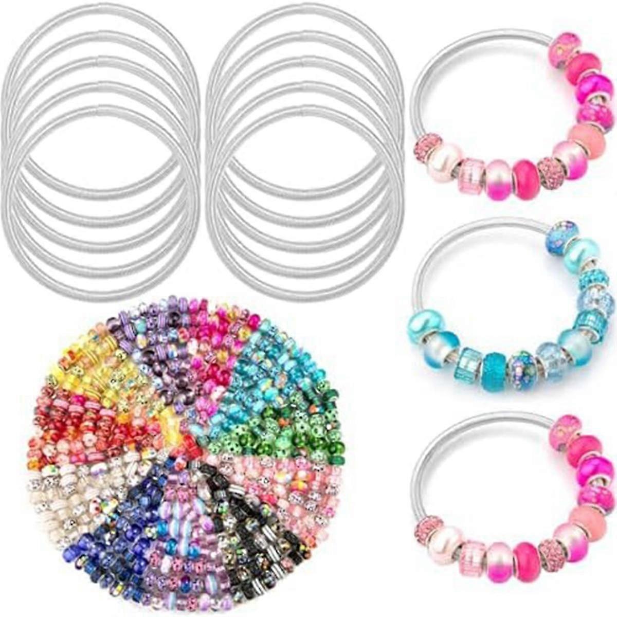 20Pcs Elastic Charm Bracelets Plus 220PCS Large Hole Spacer Beads, DIY Charm Bracelet for Women Jew
