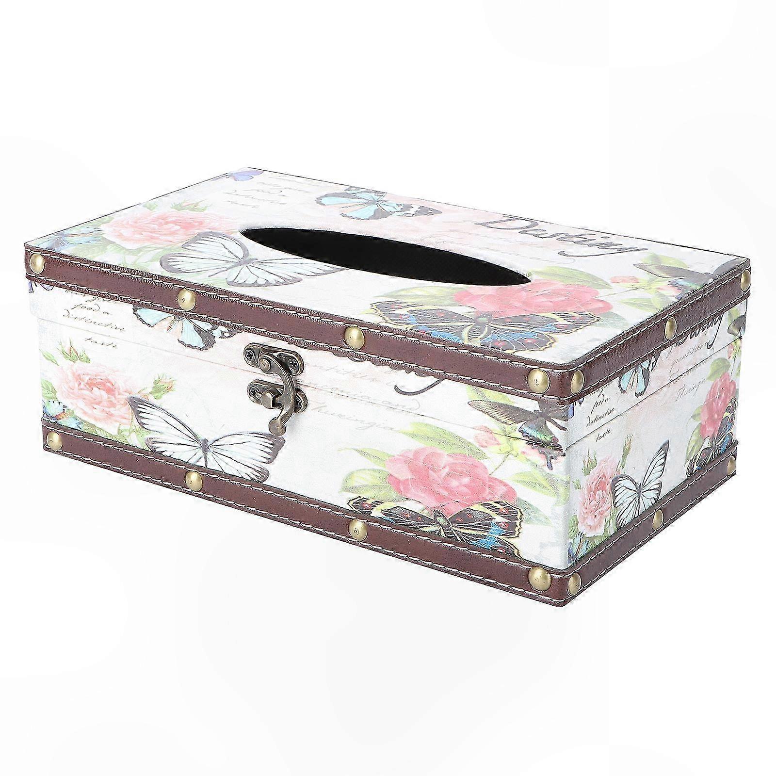 Vintage Rectangular Tissue Holder with Wood Grain Design for Home and Office Use