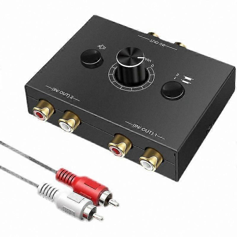 Portable Stereo o Switch with Mute Function, 2-in-1/1-out Bi-Directional RCA Splitter for L/R Sound Systems