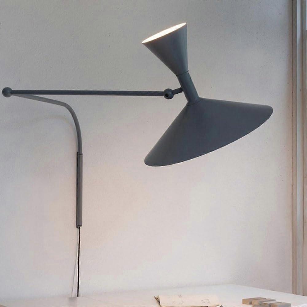 Industrial Plug In Wall Sconce With Swing Arm Angle Adjustable Rotatable Shade 1.5m Plug Cord Mid Century Modern Grey Bedroom Wall Light